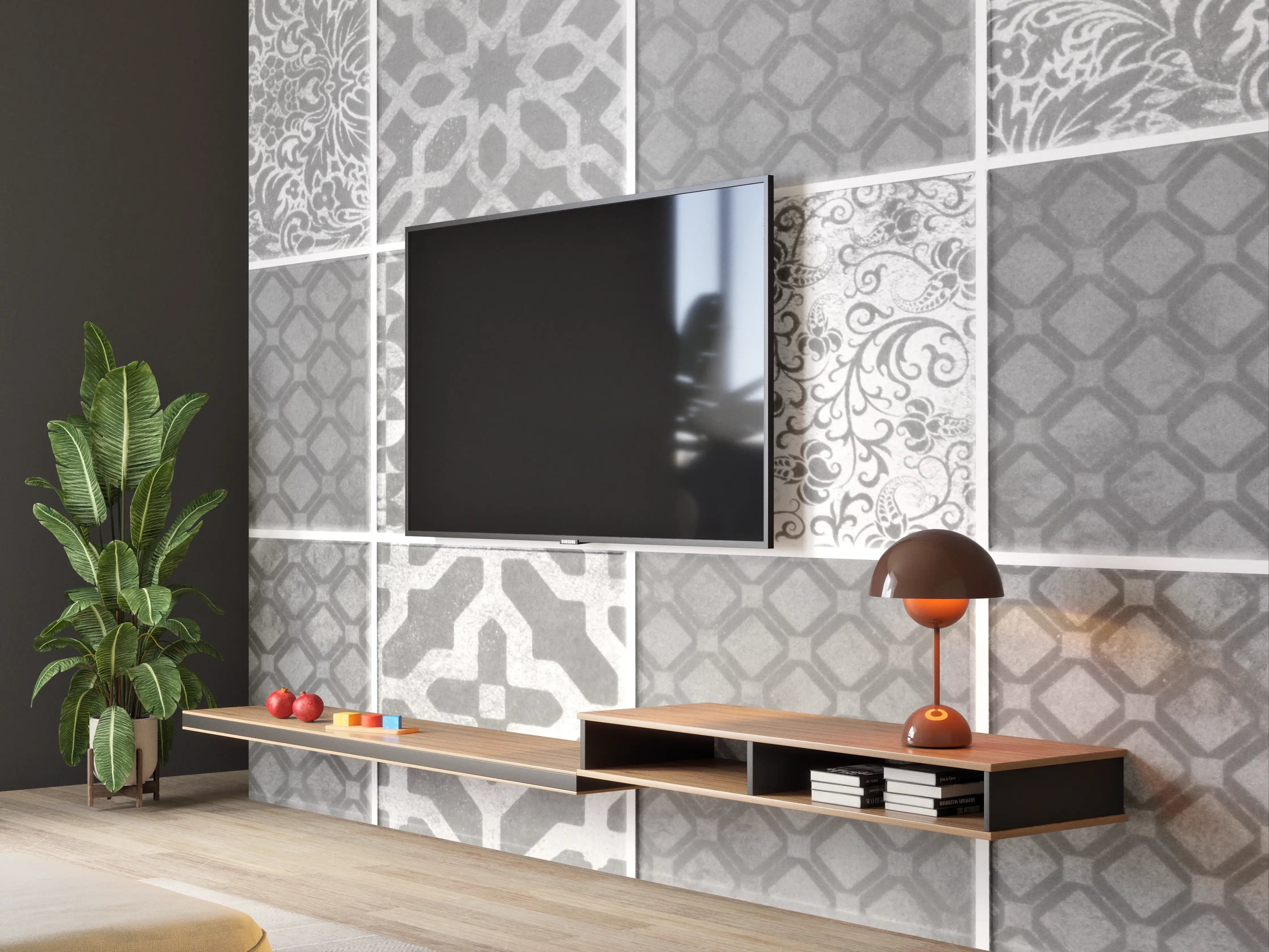 Wandverkleidung Wohnzimmer - Grau weiße Vintage Mosaik Textur