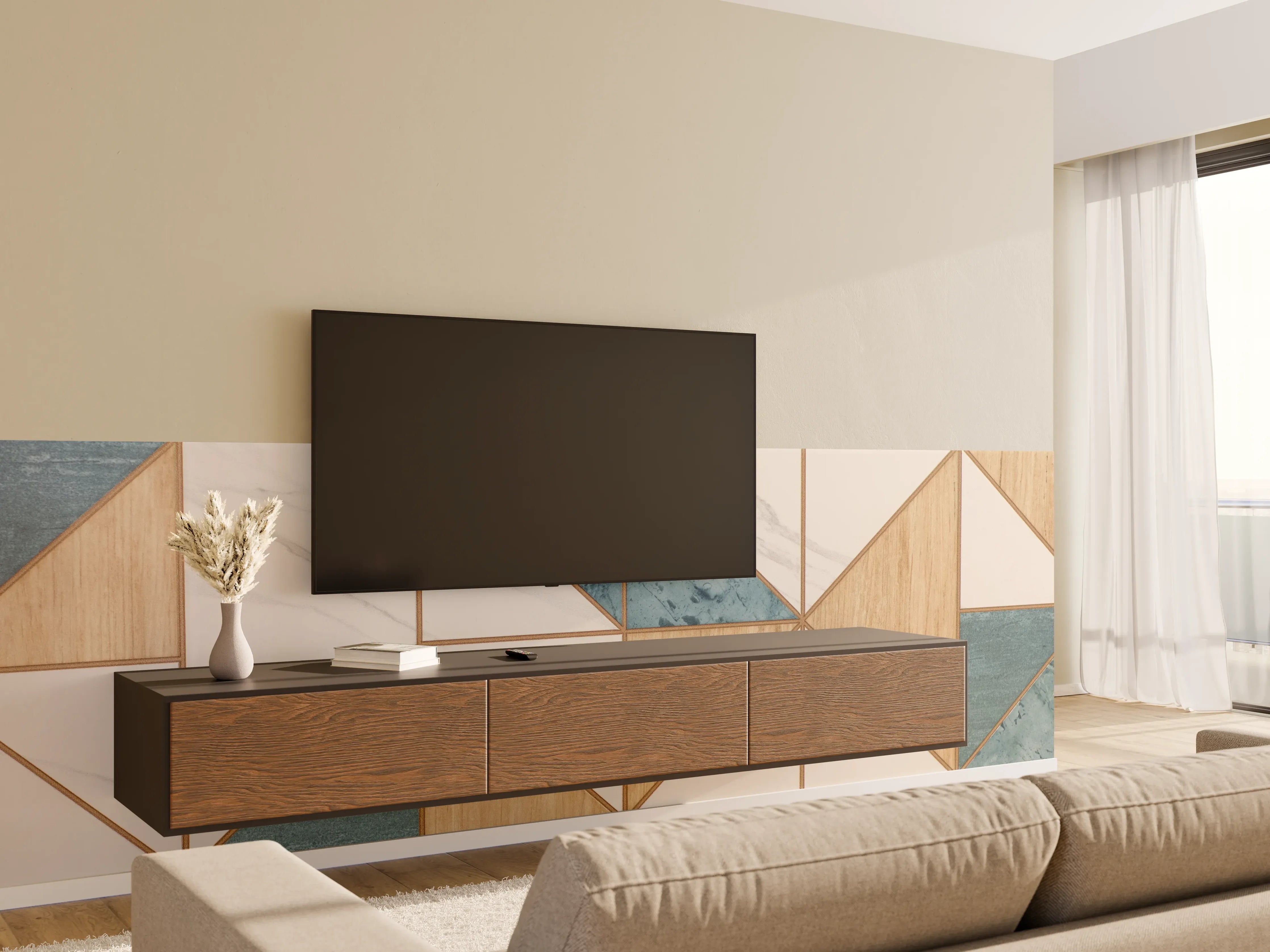 Wandverkleidung Wohnzimmer - Graue Akzente: Moderne geometrische Wandkunst