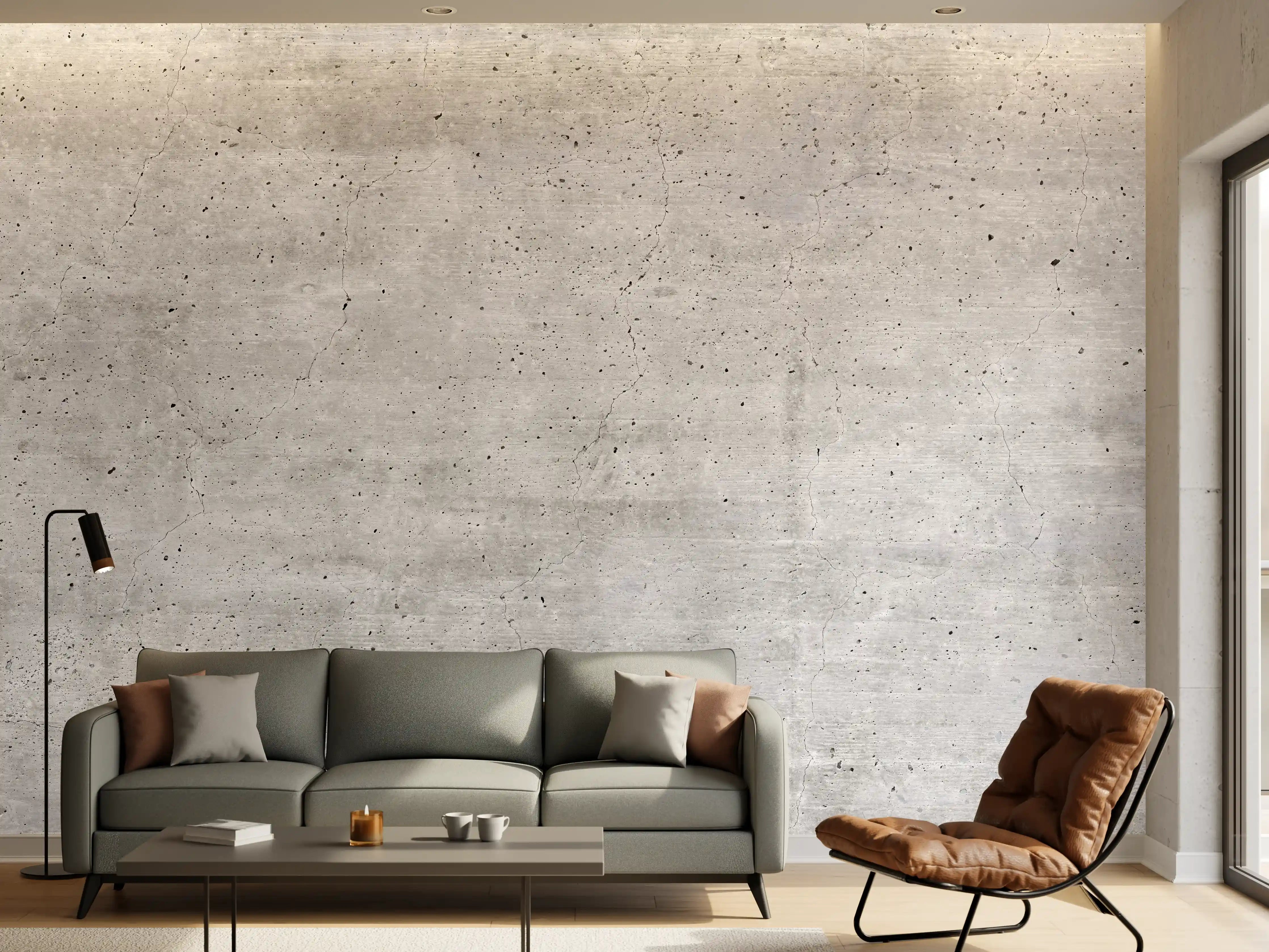 Wandverkleidung Wohnzimmer - Graue Betonwand