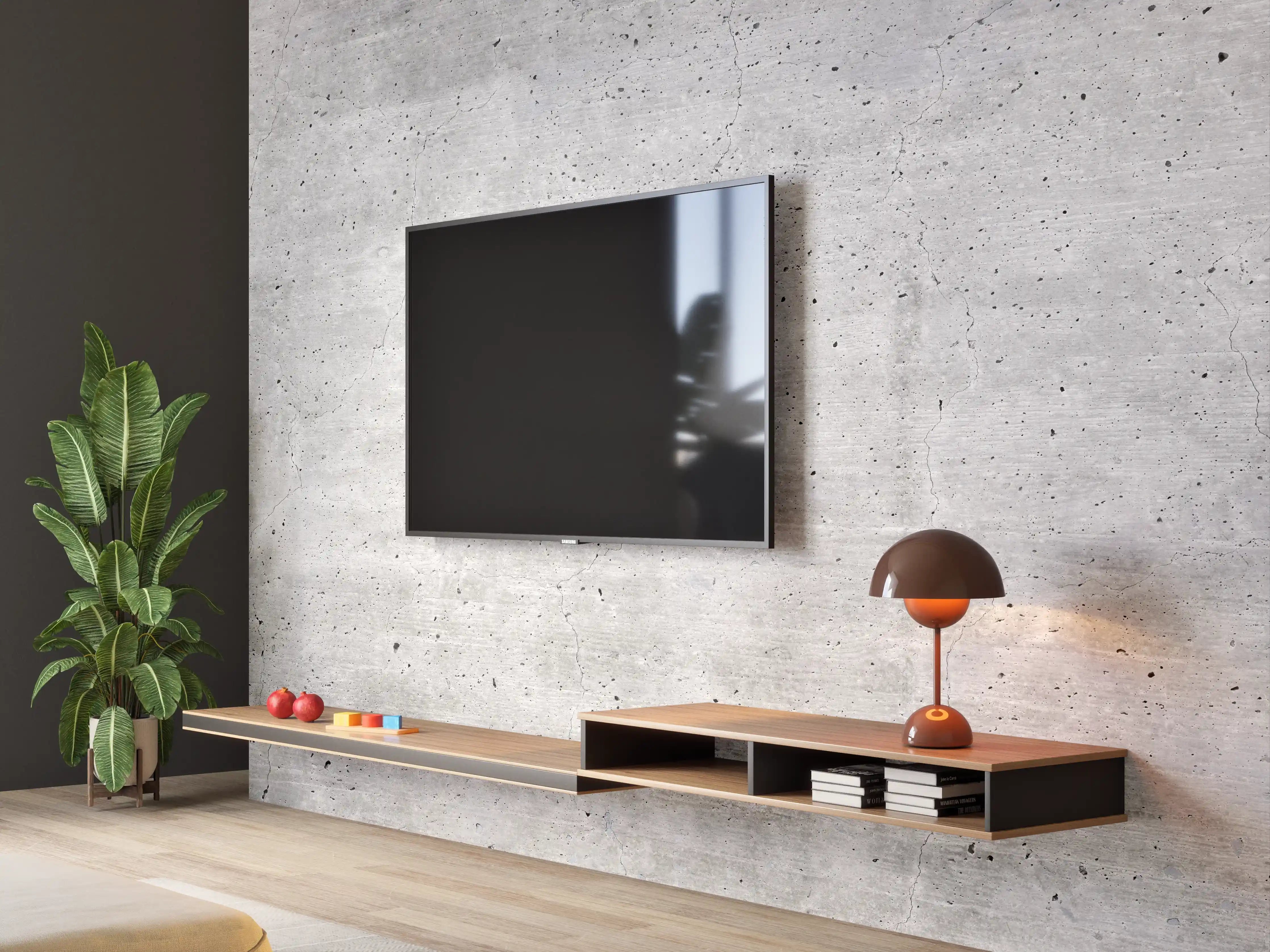 Wandverkleidung Wohnzimmer - Graue Betonwand