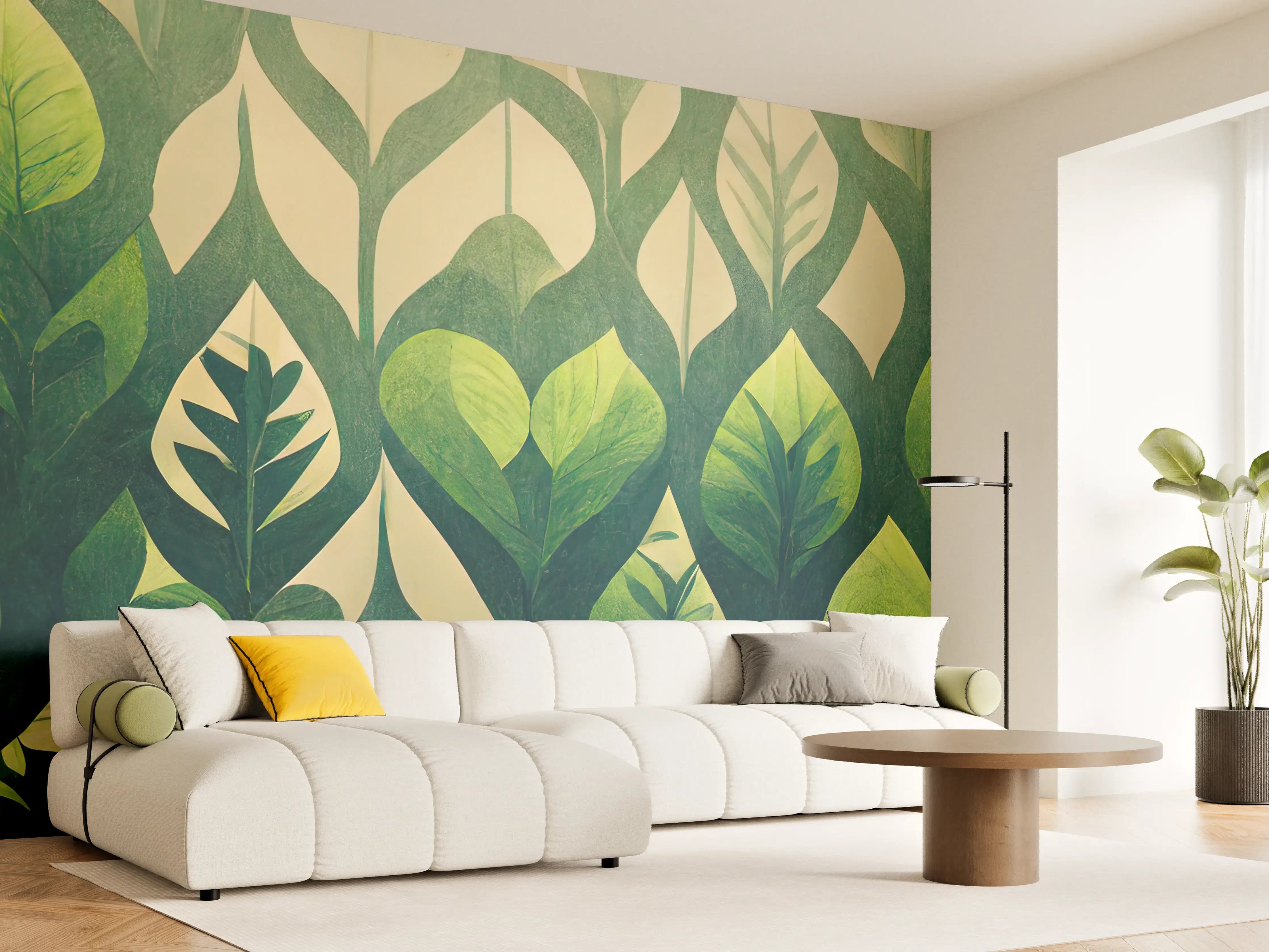 Wandverkleidung Wohnzimmer - Graue Blätter Wandtapete