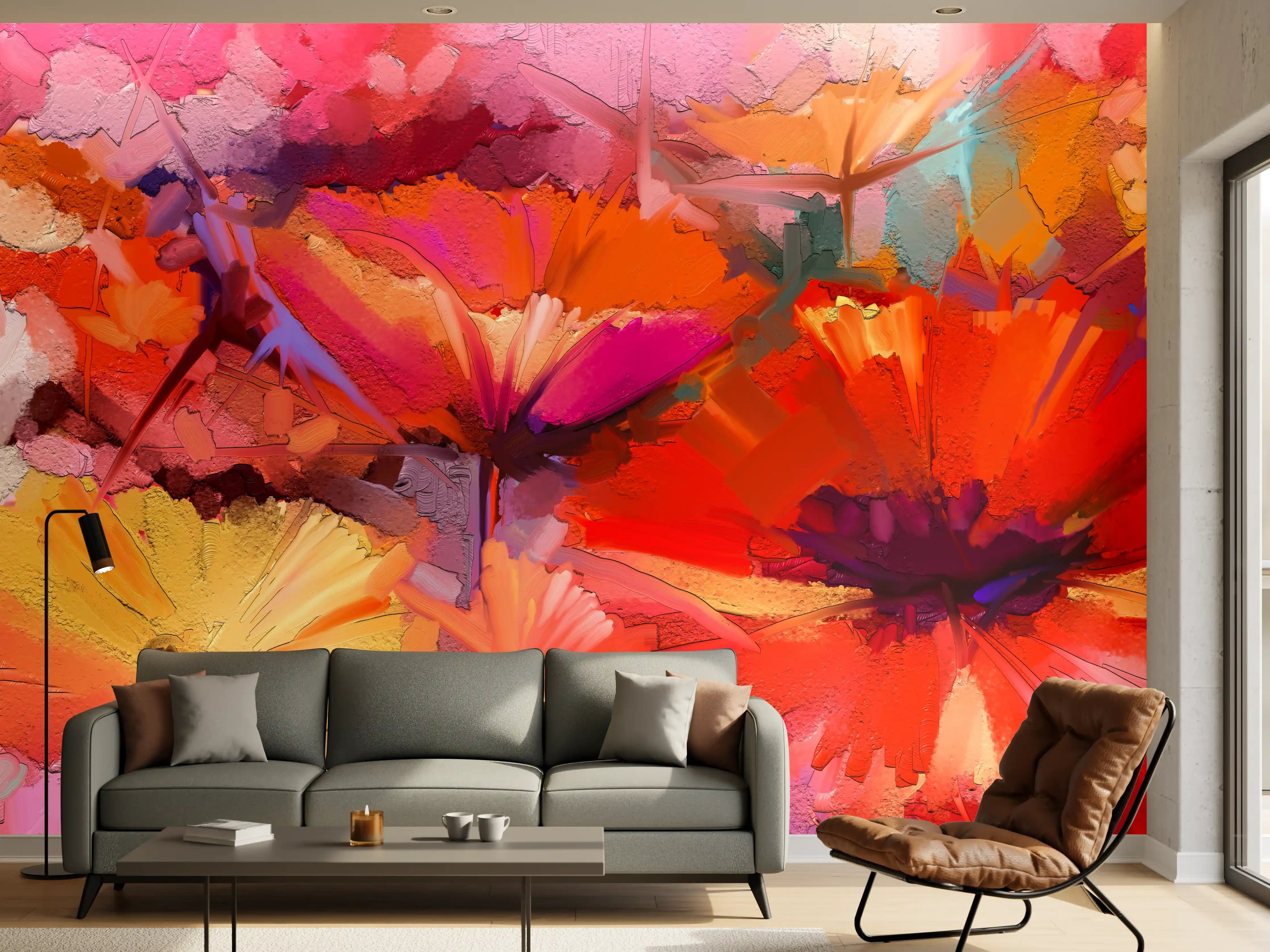 Wandverkleidung Wohnzimmer - Graue Blüten im sanften Aquarell