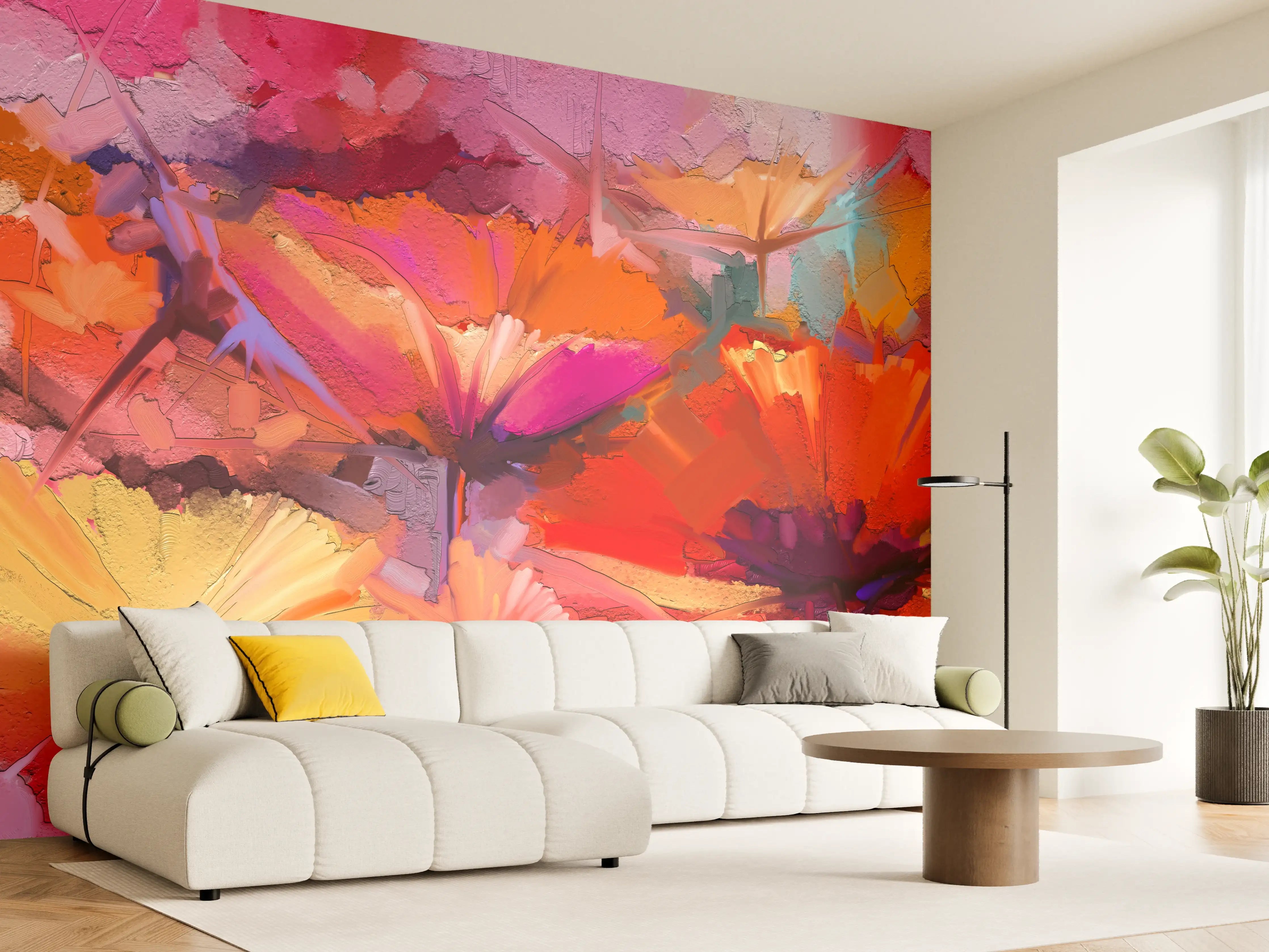 Wandverkleidung Wohnzimmer - Graue Blüten im sanften Aquarell