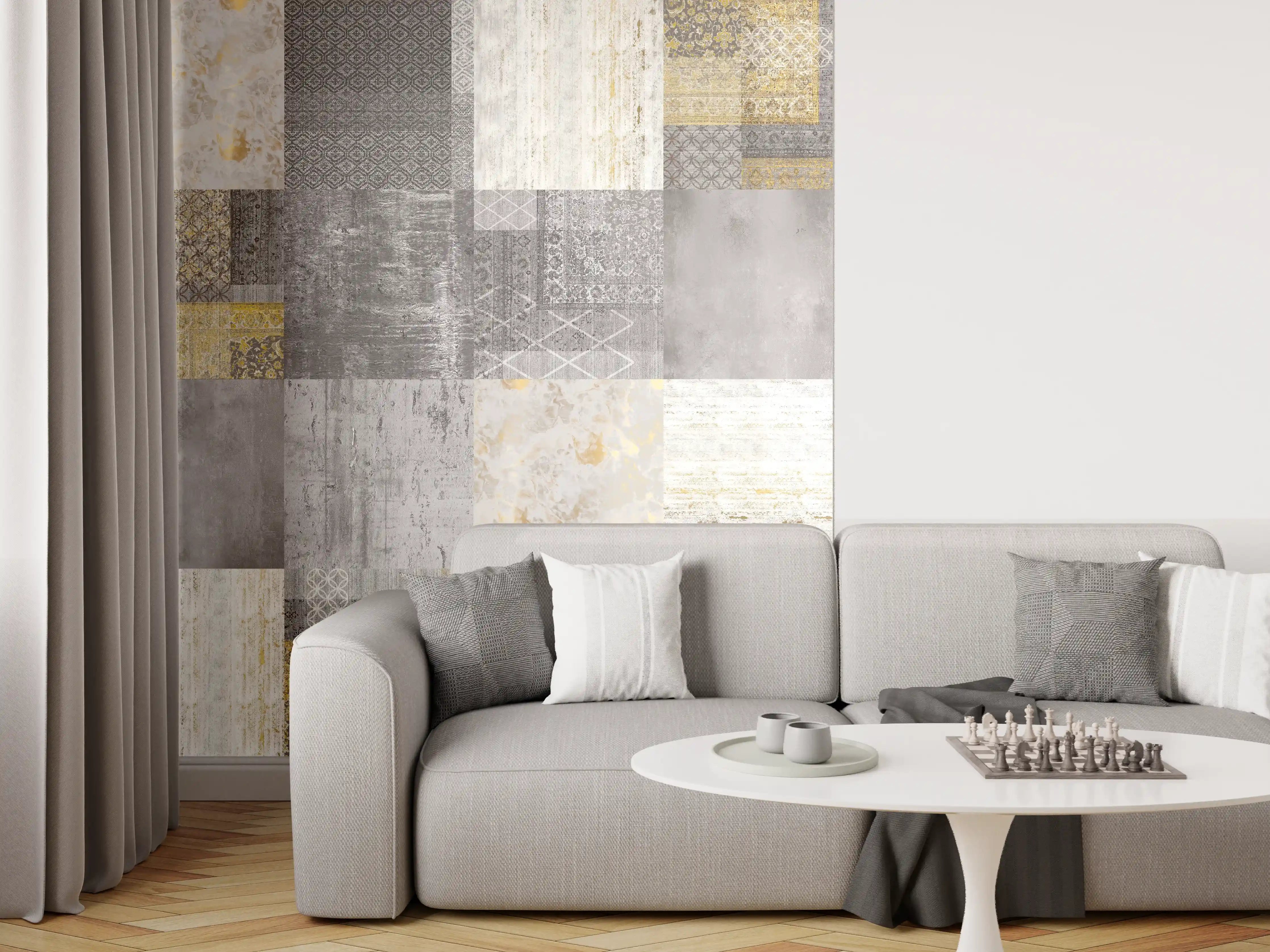 Wandverkleidung Wohnzimmer - Graue Fliesen im Vintage-Design