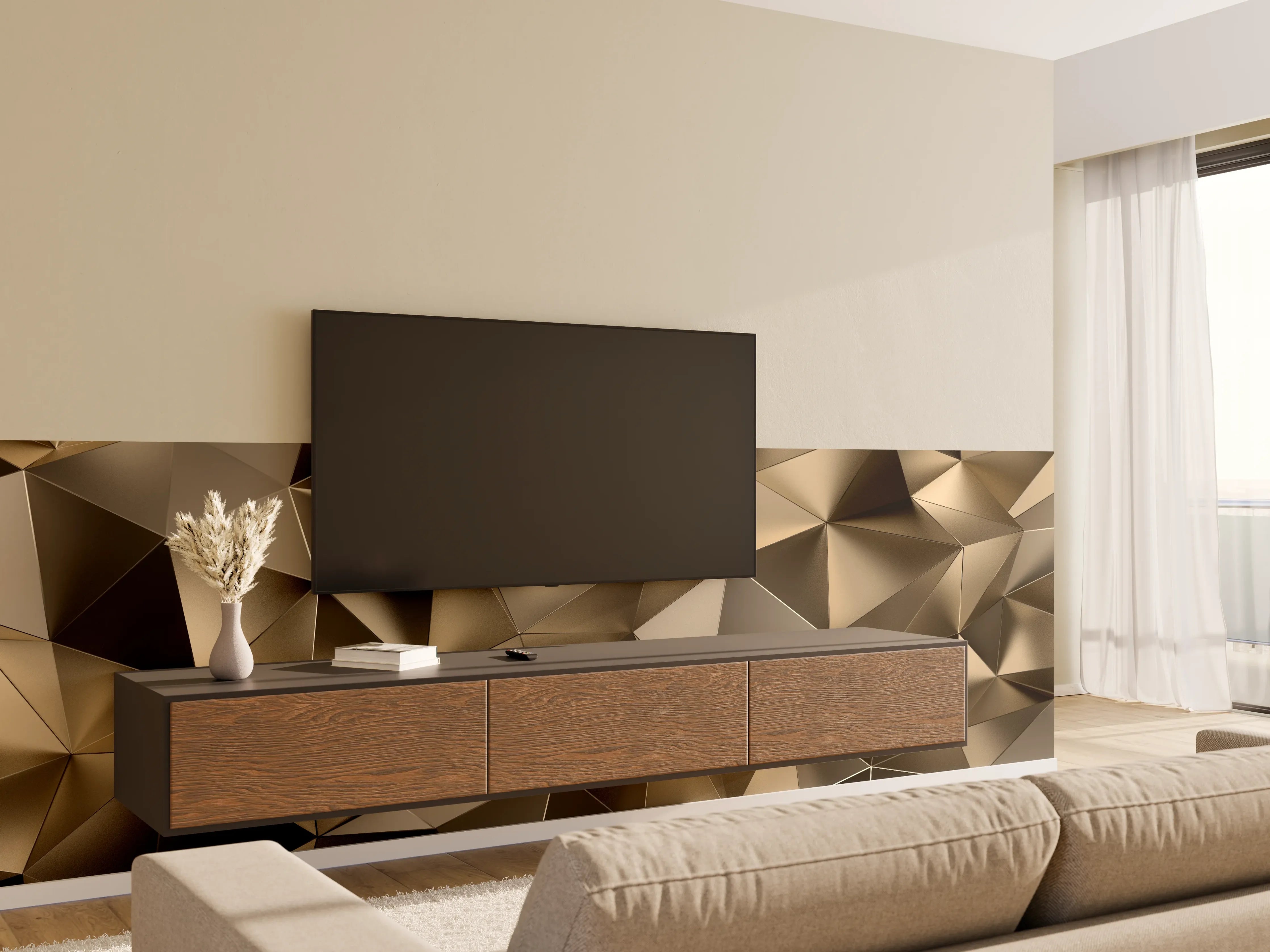 Wandverkleidung Wohnzimmer - Graue Geometrie für elegante Wände