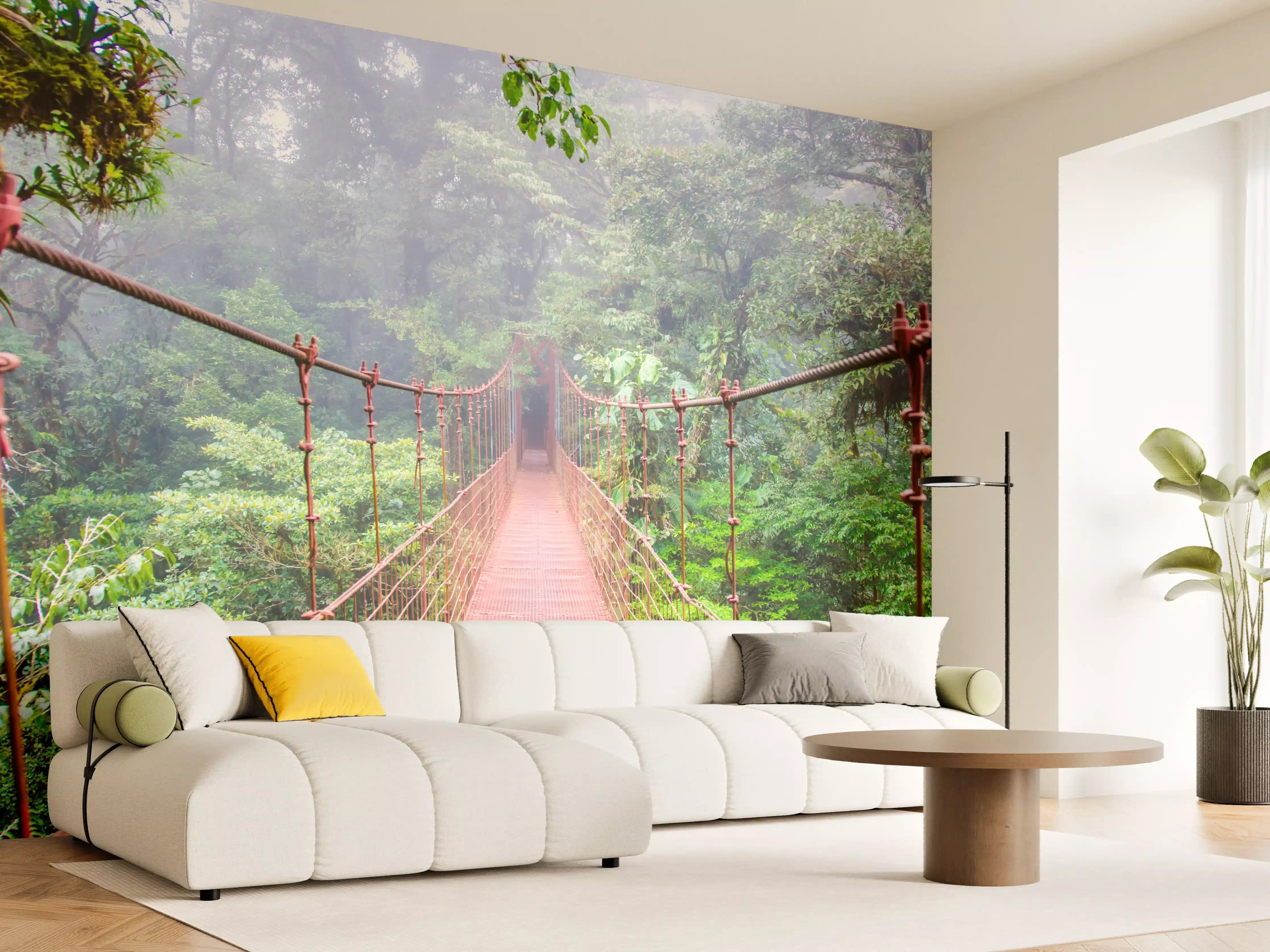 Wandverkleidung Wohnzimmer - Graue Hängebrücke im Dschungeltraum