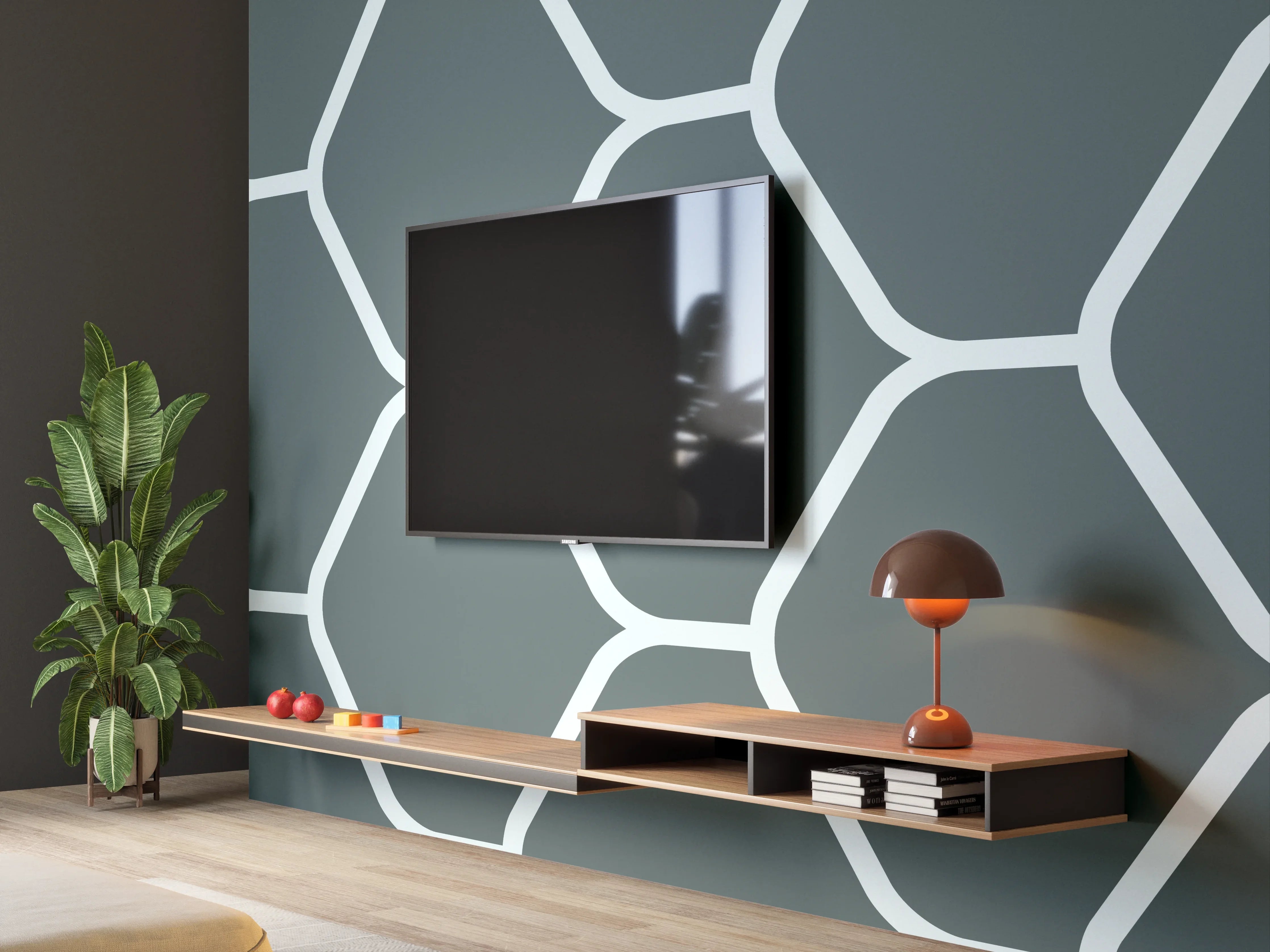 Wandverkleidung Wohnzimmer - Graue Hexagon-Muster Tapete