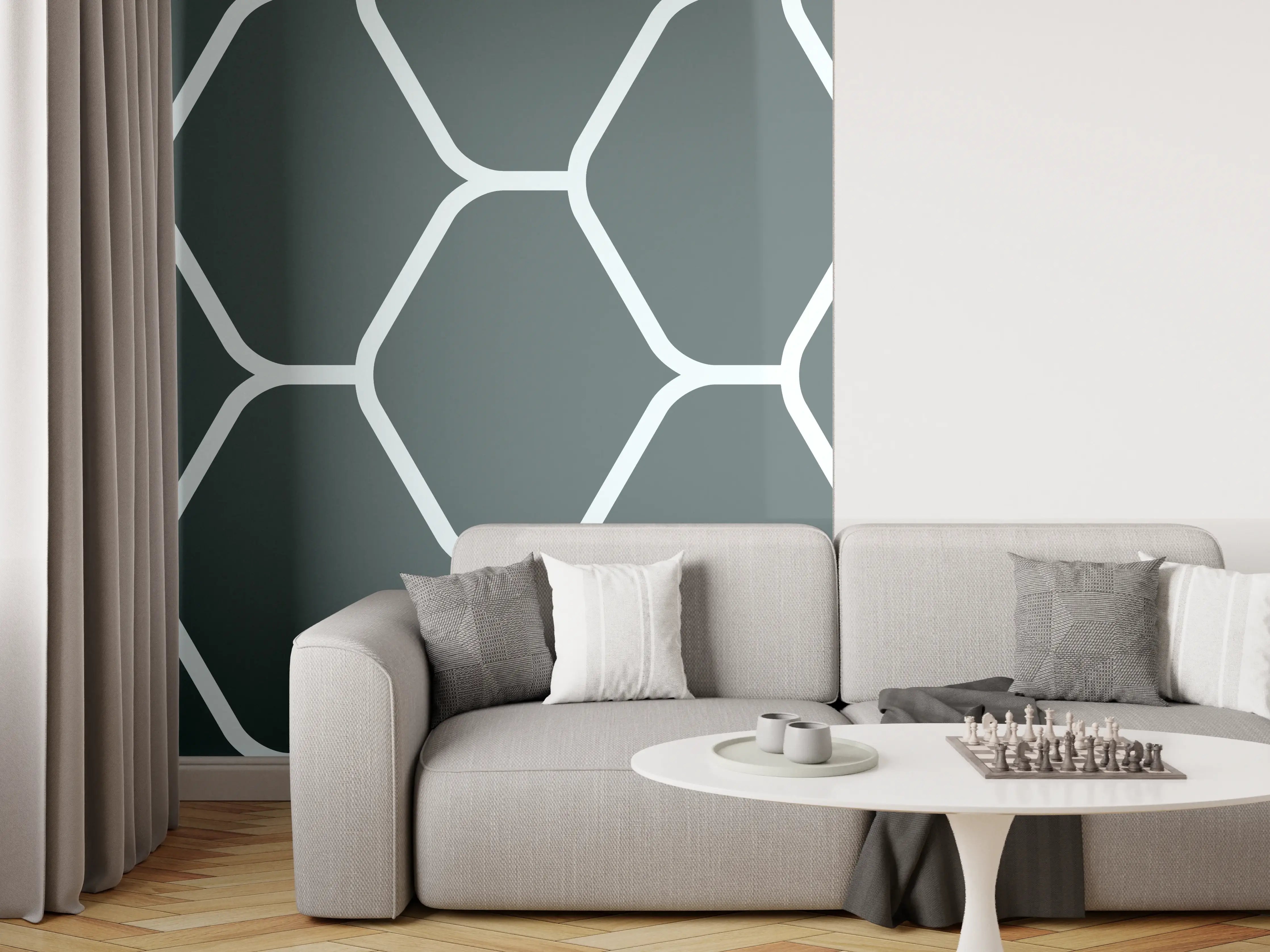 Wandverkleidung Wohnzimmer - Graue Hexagon-Muster Tapete