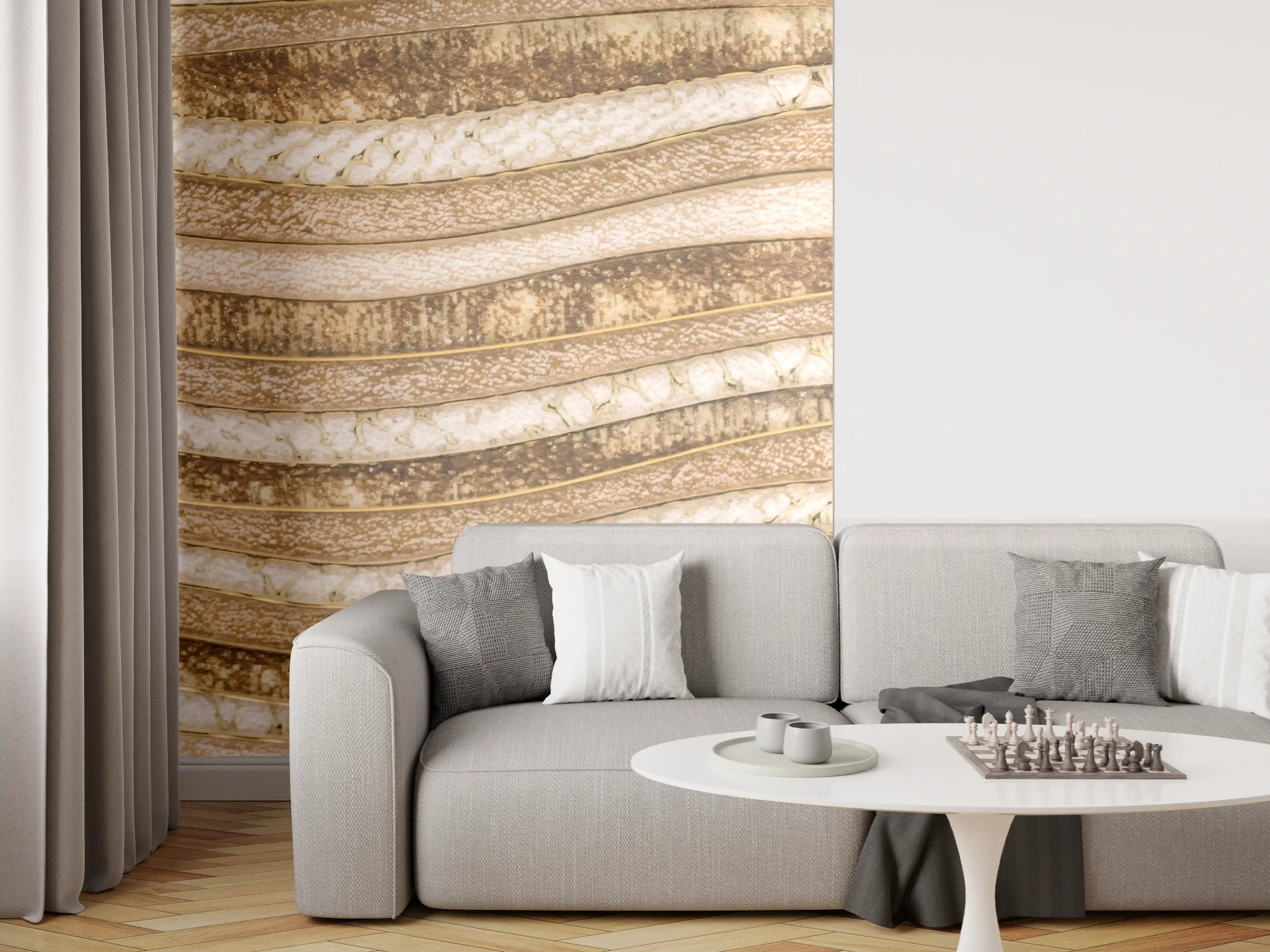 Wandverkleidung Wohnzimmer - Graue Holzstruktur in Weiß