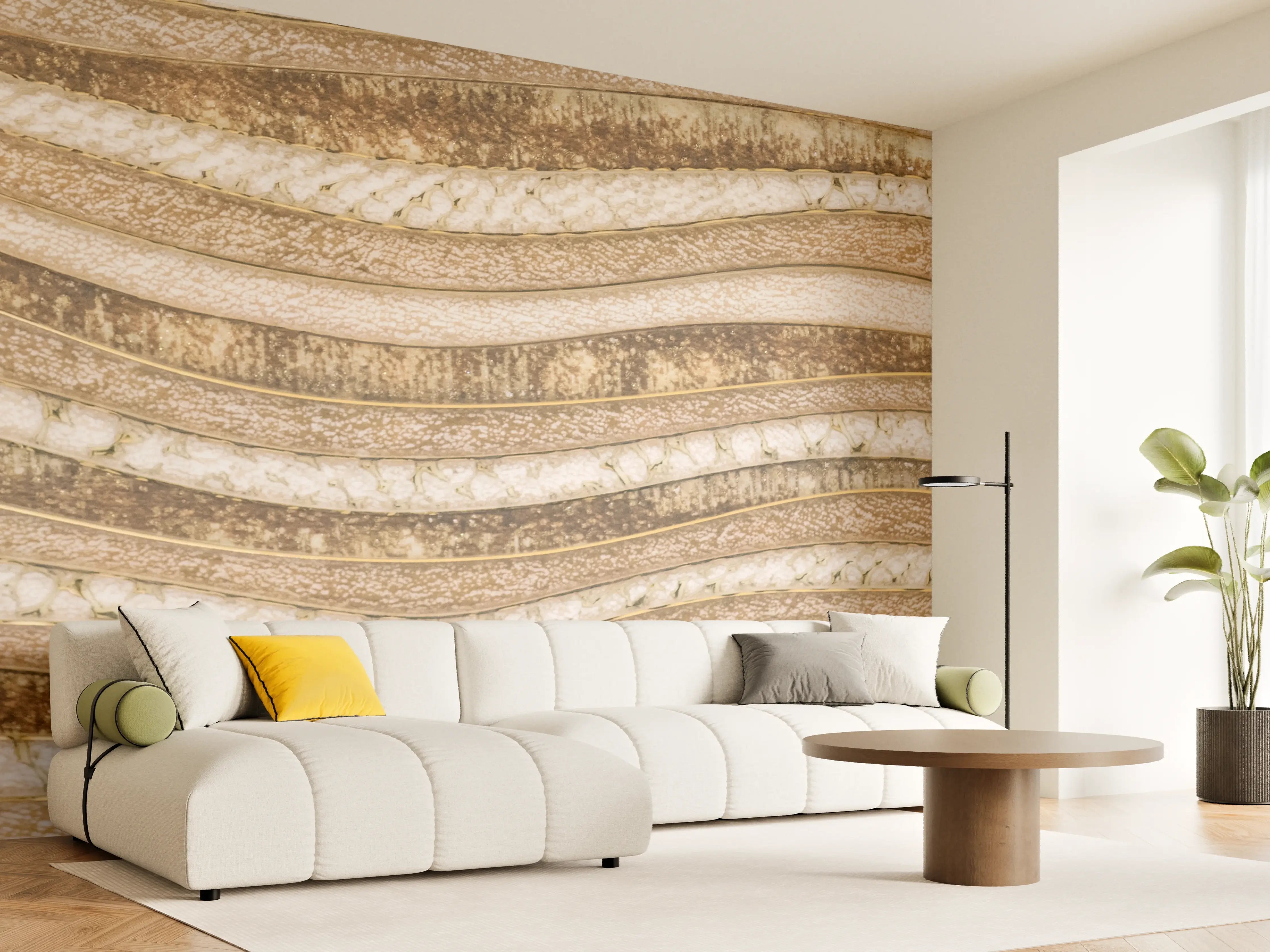 Wandverkleidung Wohnzimmer - Graue Holzstruktur in Weiß