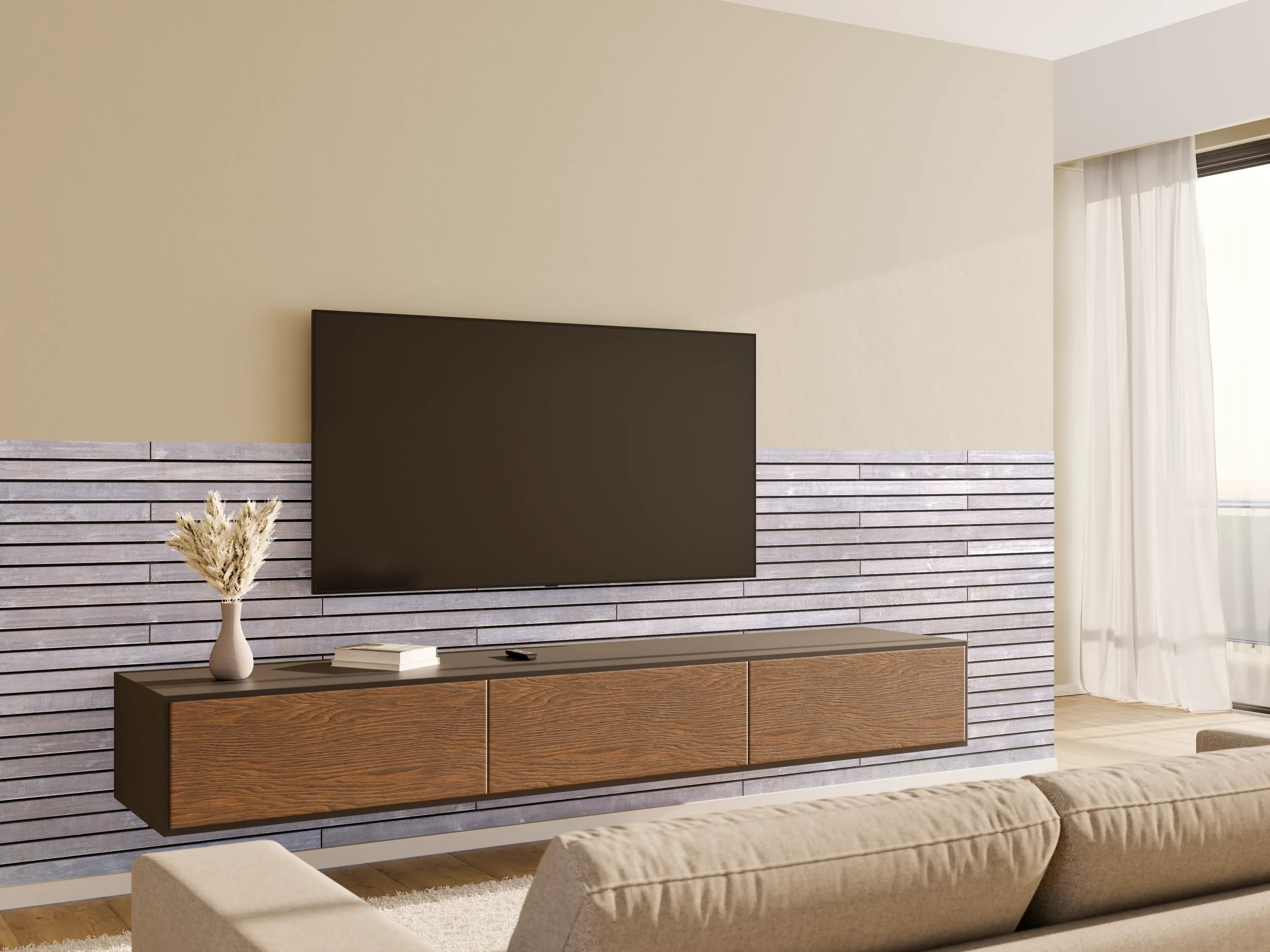Wandverkleidung Wohnzimmer - Graue Holzverkleidung