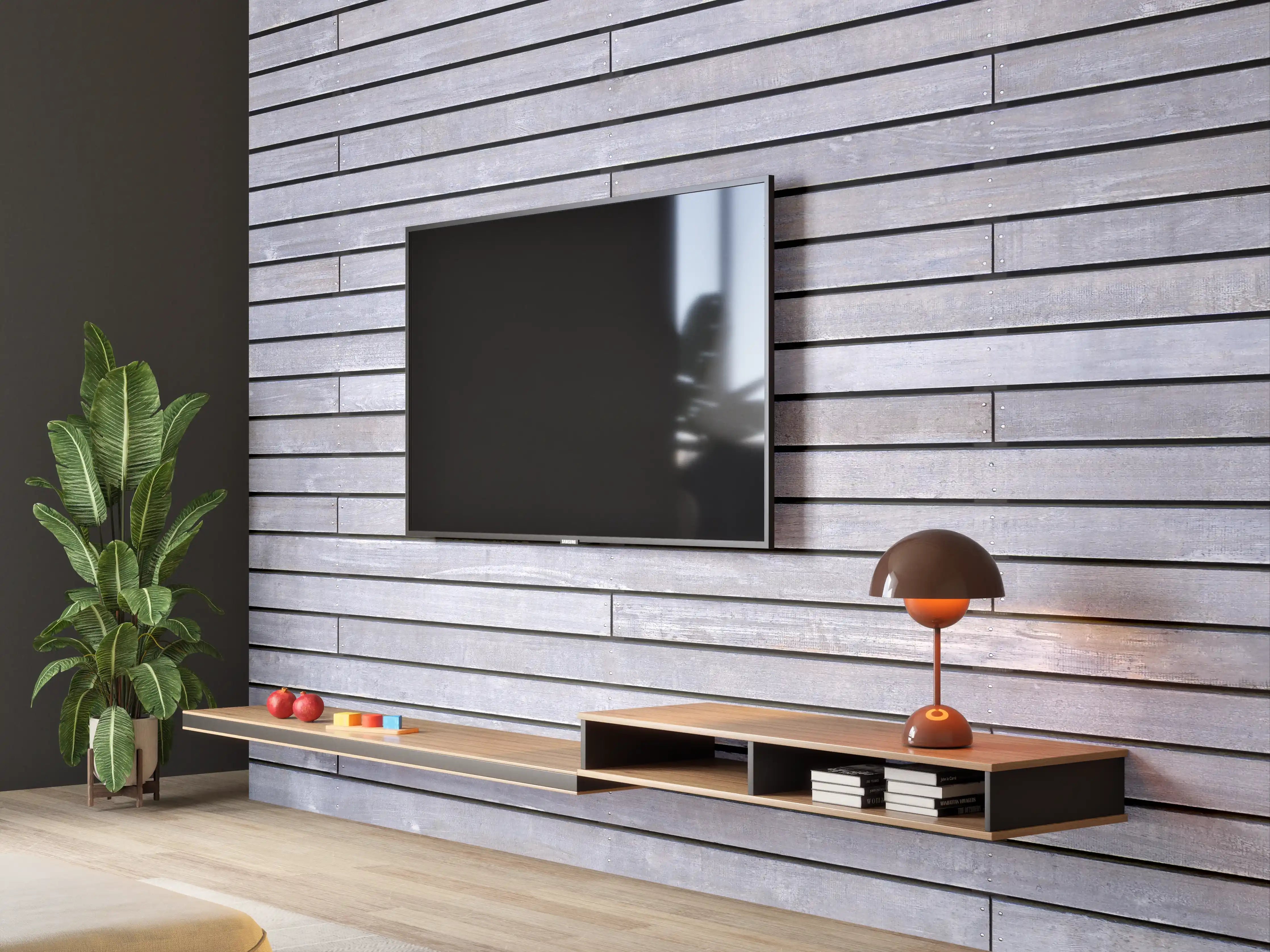 Wandverkleidung Wohnzimmer - Graue Holzverkleidung