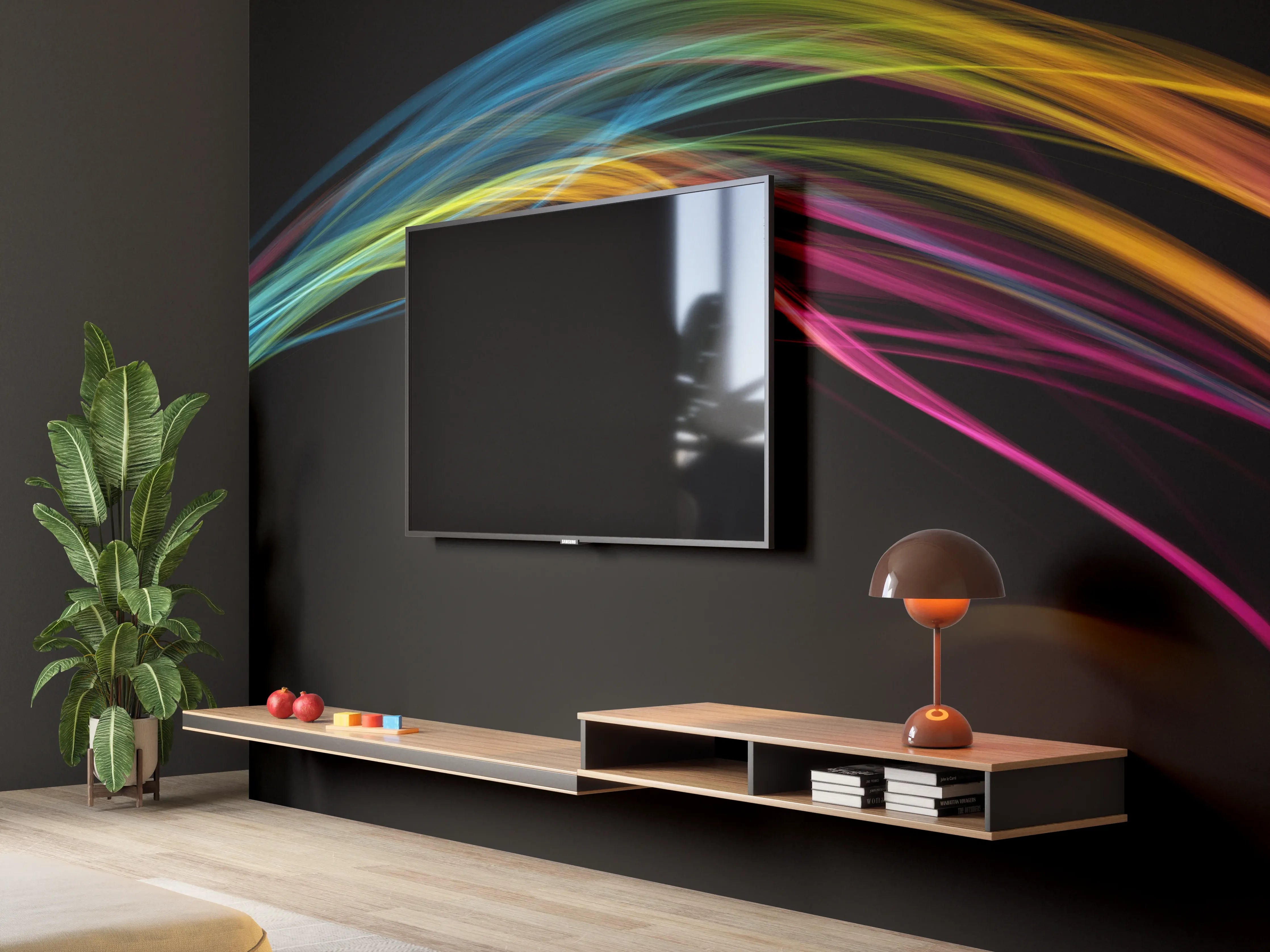 Wandverkleidung Wohnzimmer - Graue Lichtspiele auf dunklem Grund