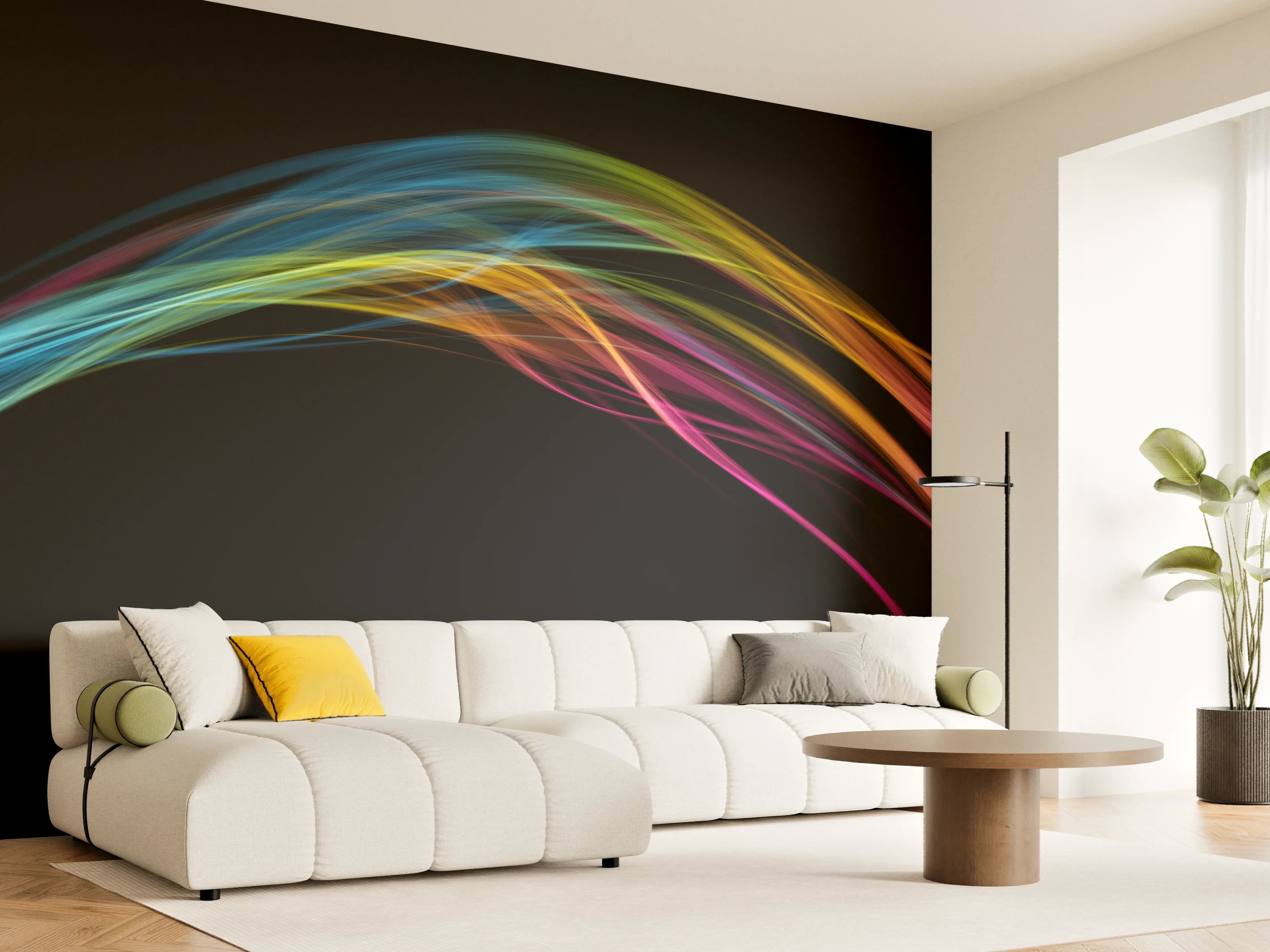 Wandverkleidung Wohnzimmer - Graue Lichtspiele auf dunklem Grund