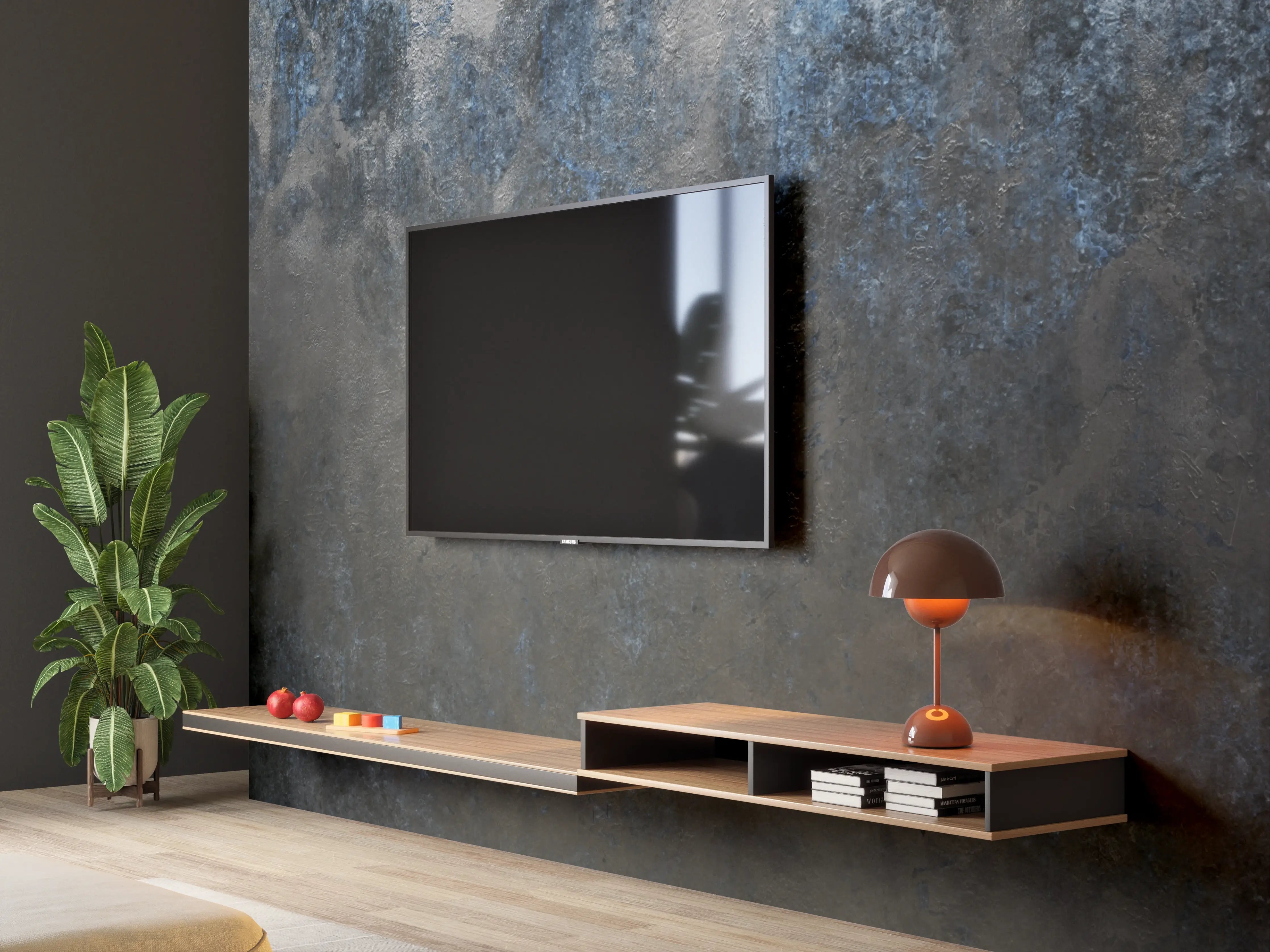 Wandverkleidung Wohnzimmer - Graue Metalltextur mit weißen Akzenten