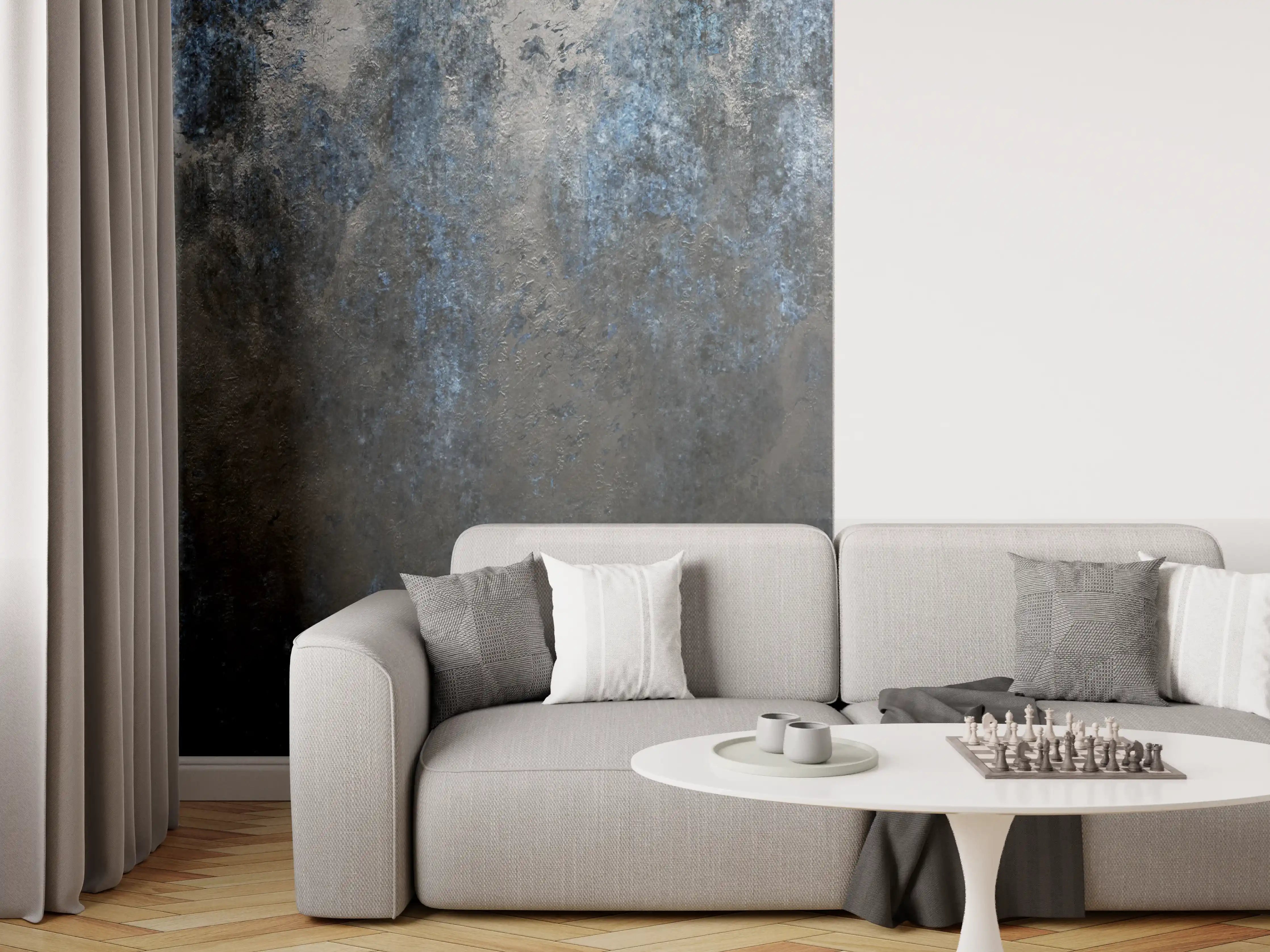 Wandverkleidung Wohnzimmer - Graue Metalltextur mit weißen Akzenten