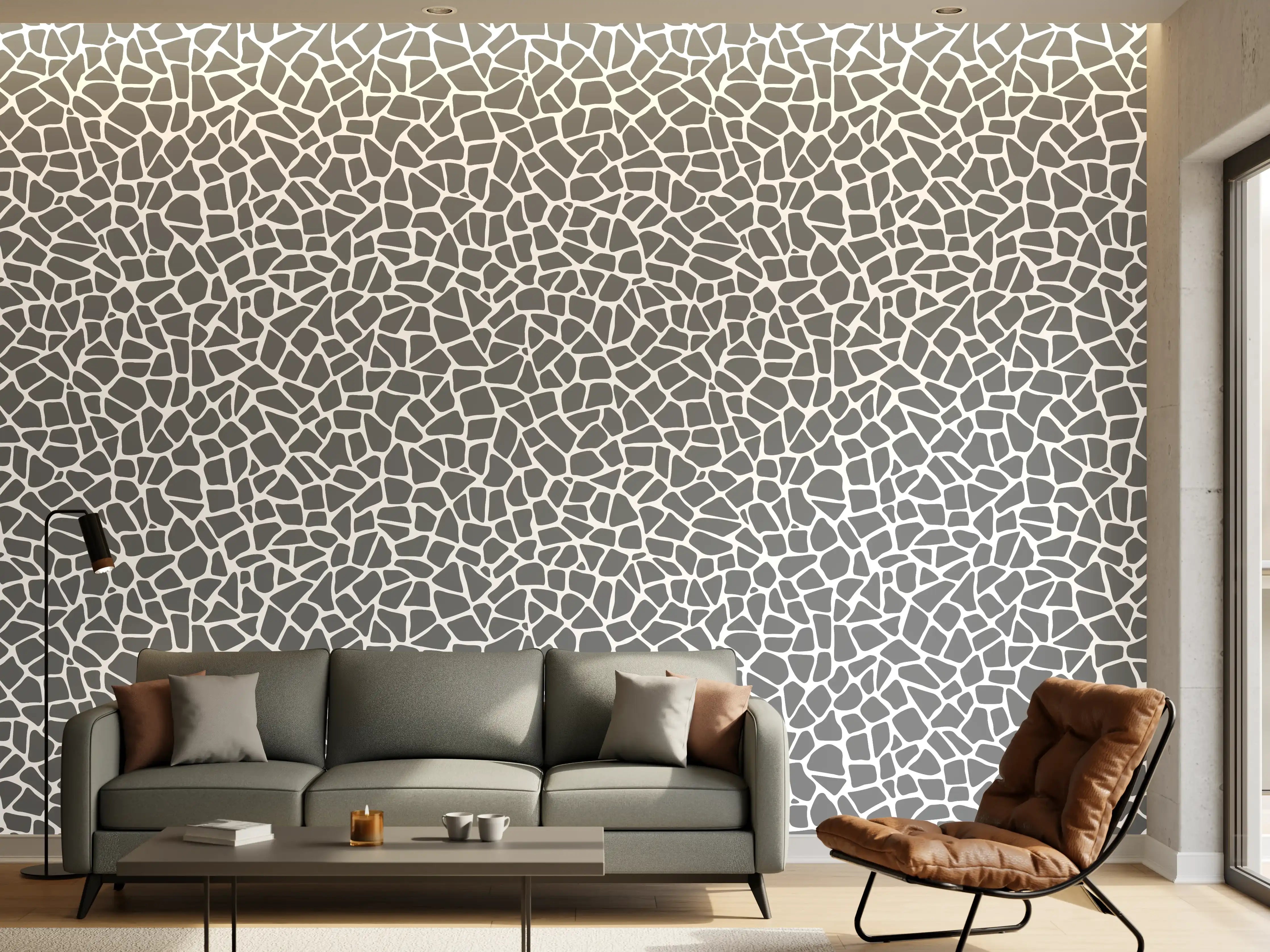 Wandverkleidung Wohnzimmer - Graue Mosaikfliesen mit weißen Akzenten