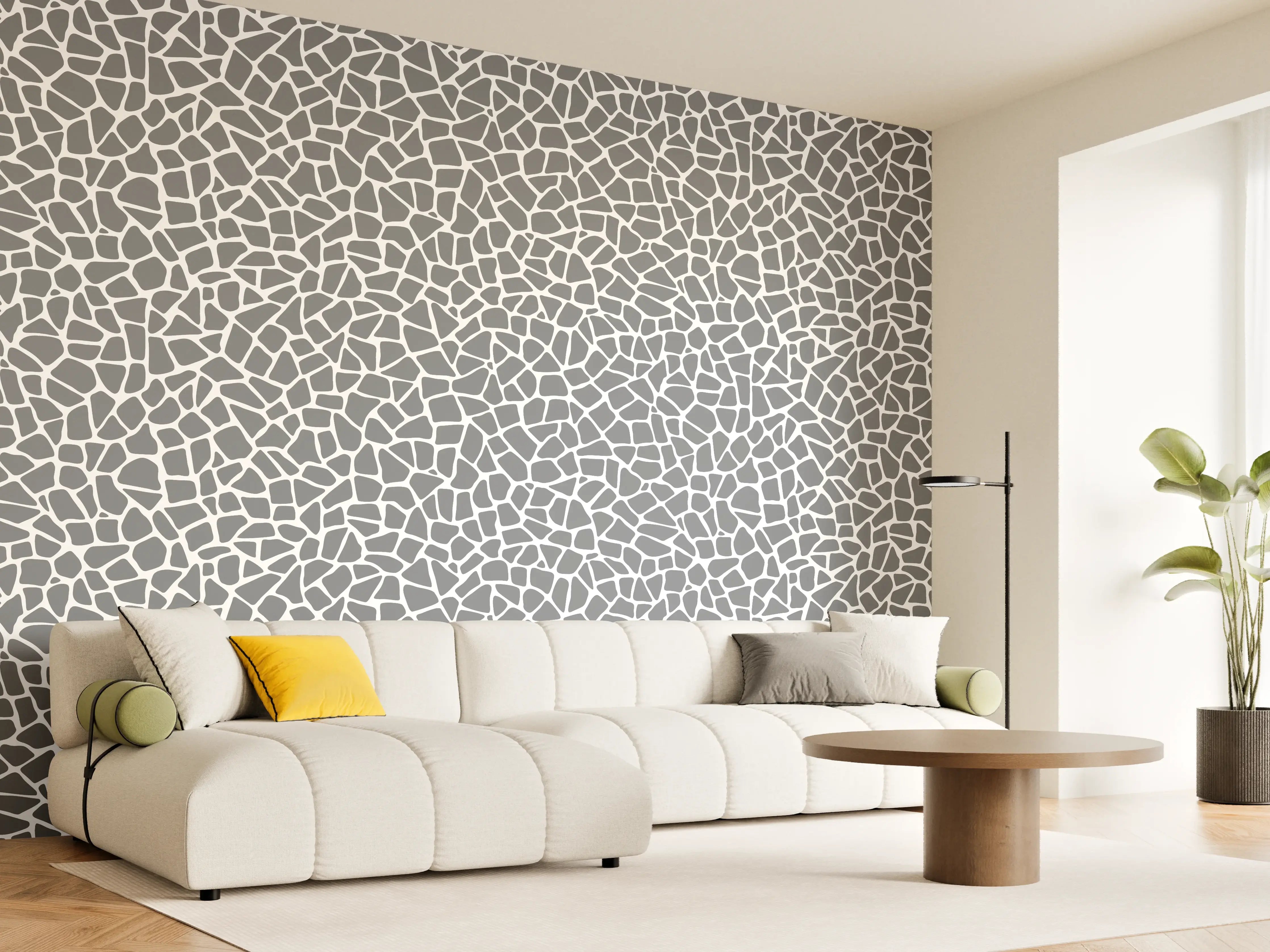 Wandverkleidung Wohnzimmer - Graue Mosaikfliesen mit weißen Akzenten