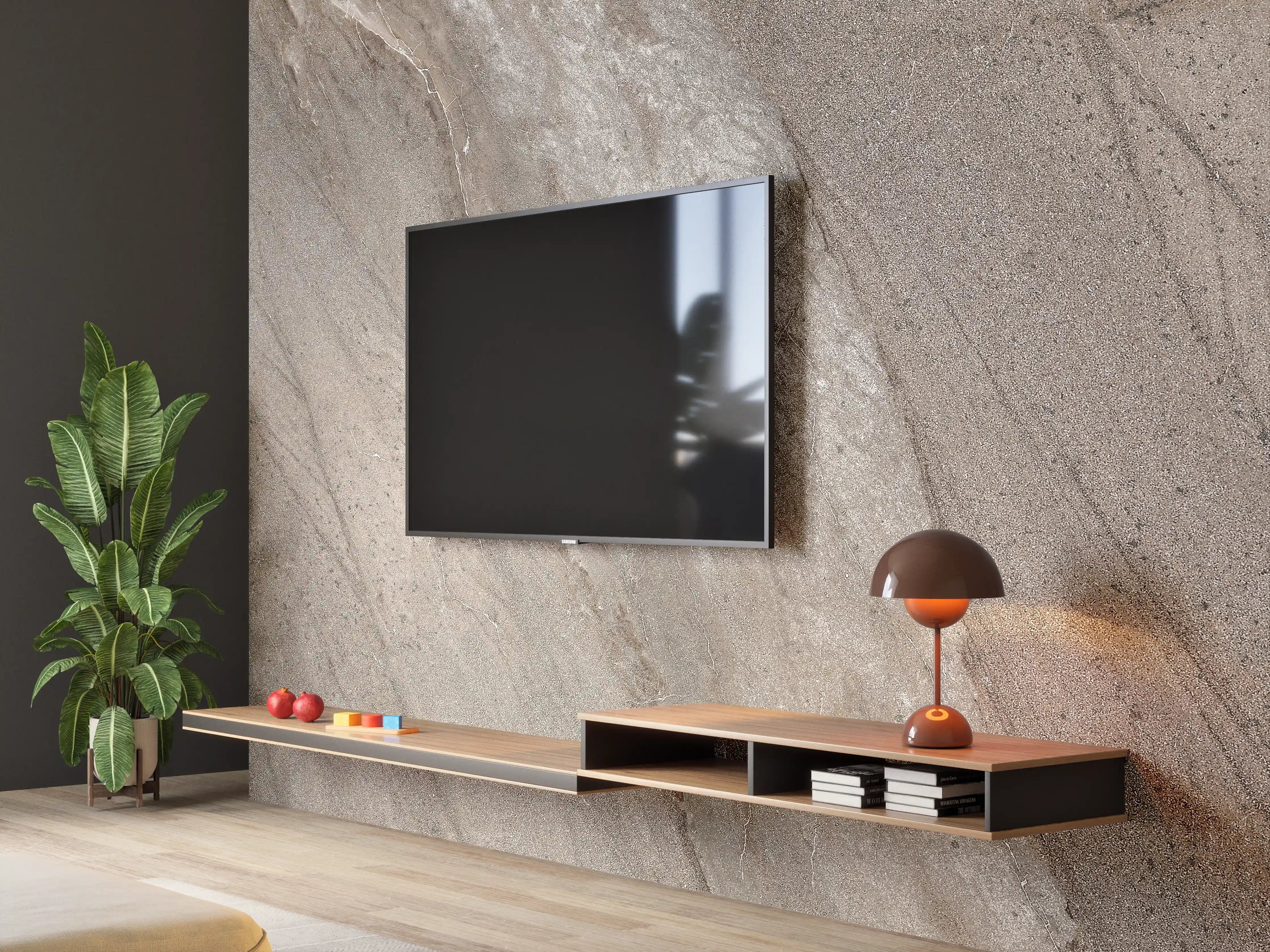 Wandverkleidung Wohnzimmer - Graue Nuancen in Weiß: Naturstein-Optik
