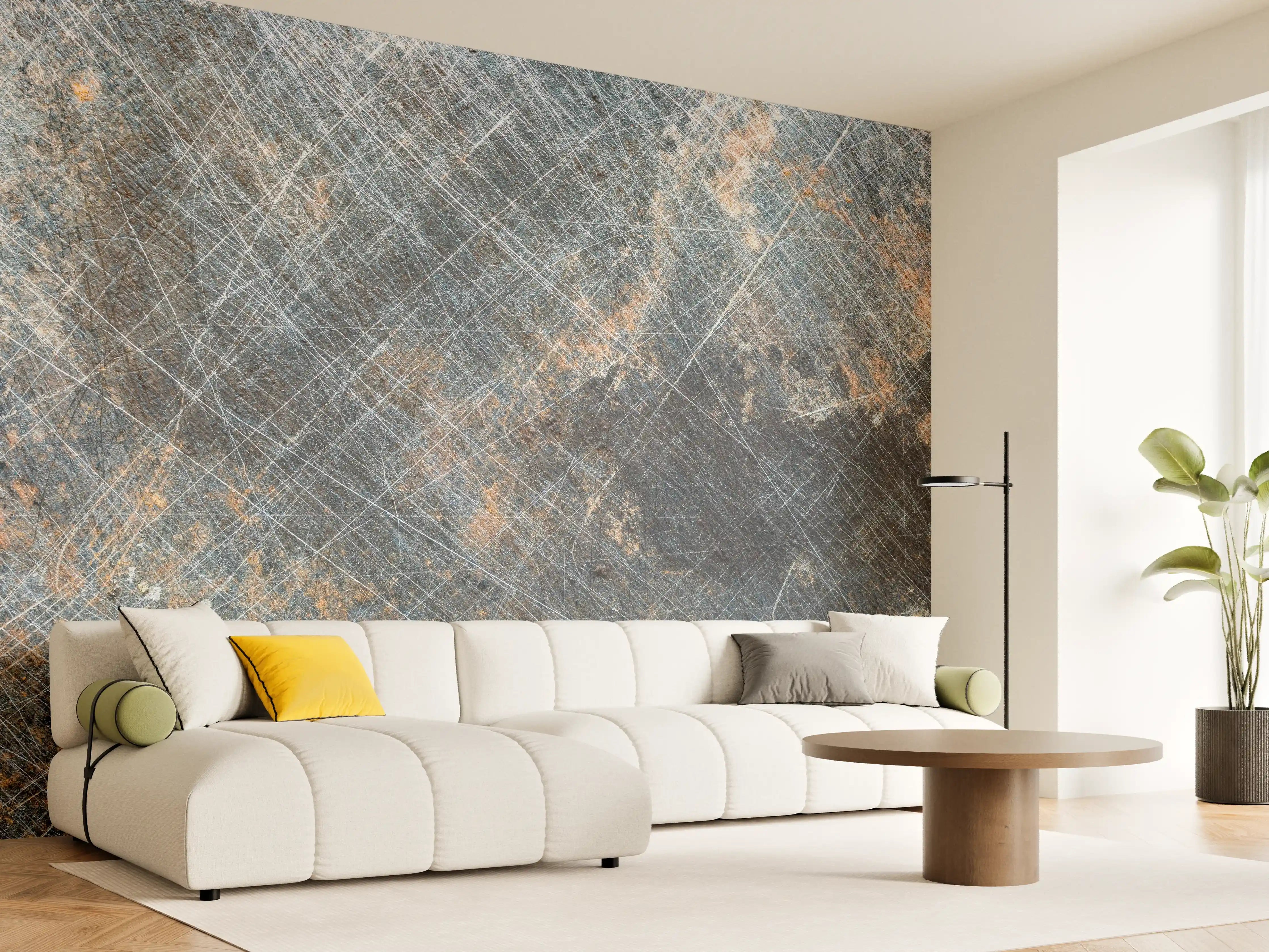 Wandverkleidung Wohnzimmer - Graue Patina auf rostigem Metall
