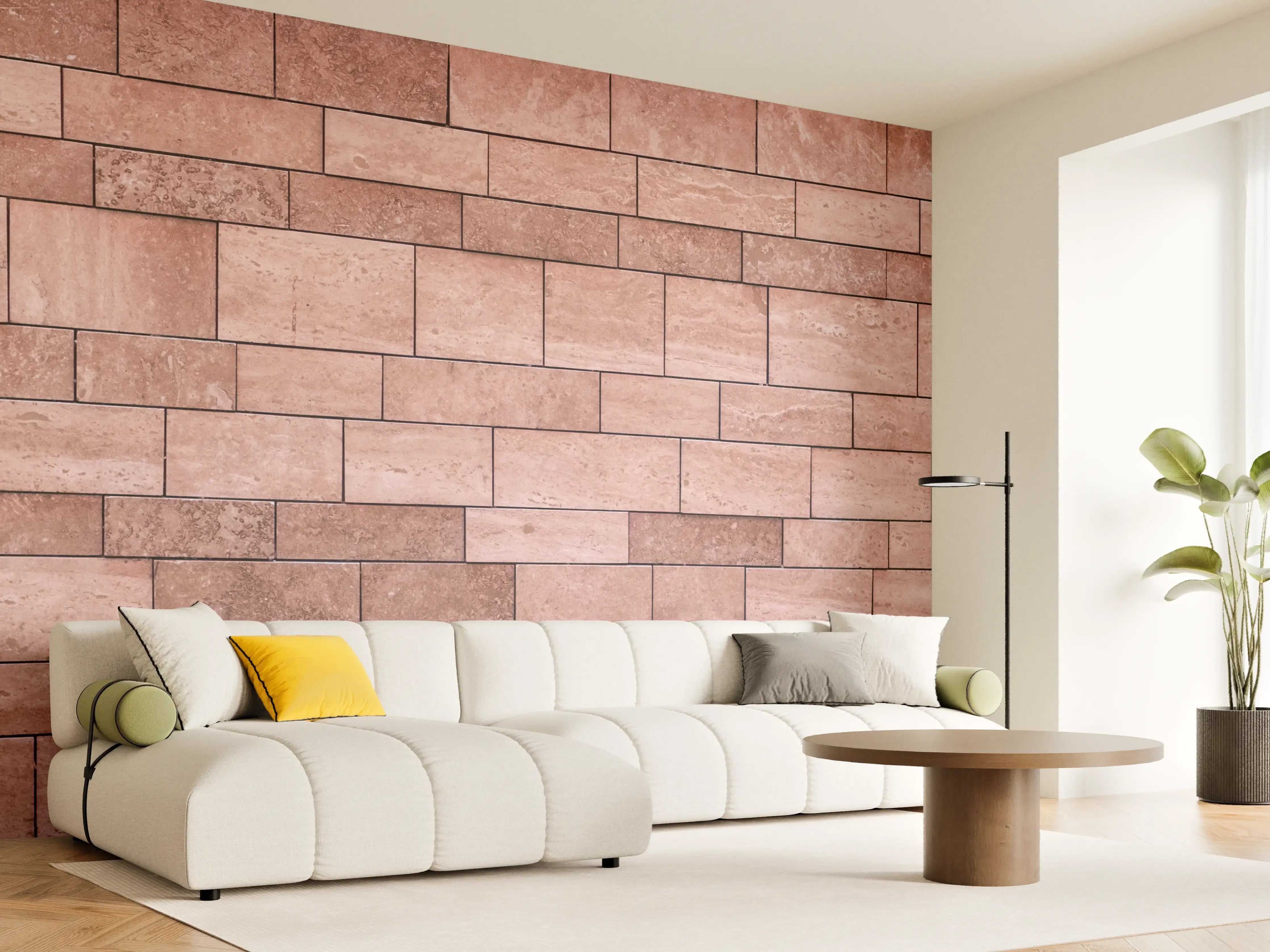 Wandverkleidung Wohnzimmer - Graue Schatten an weißer Backsteinwand
