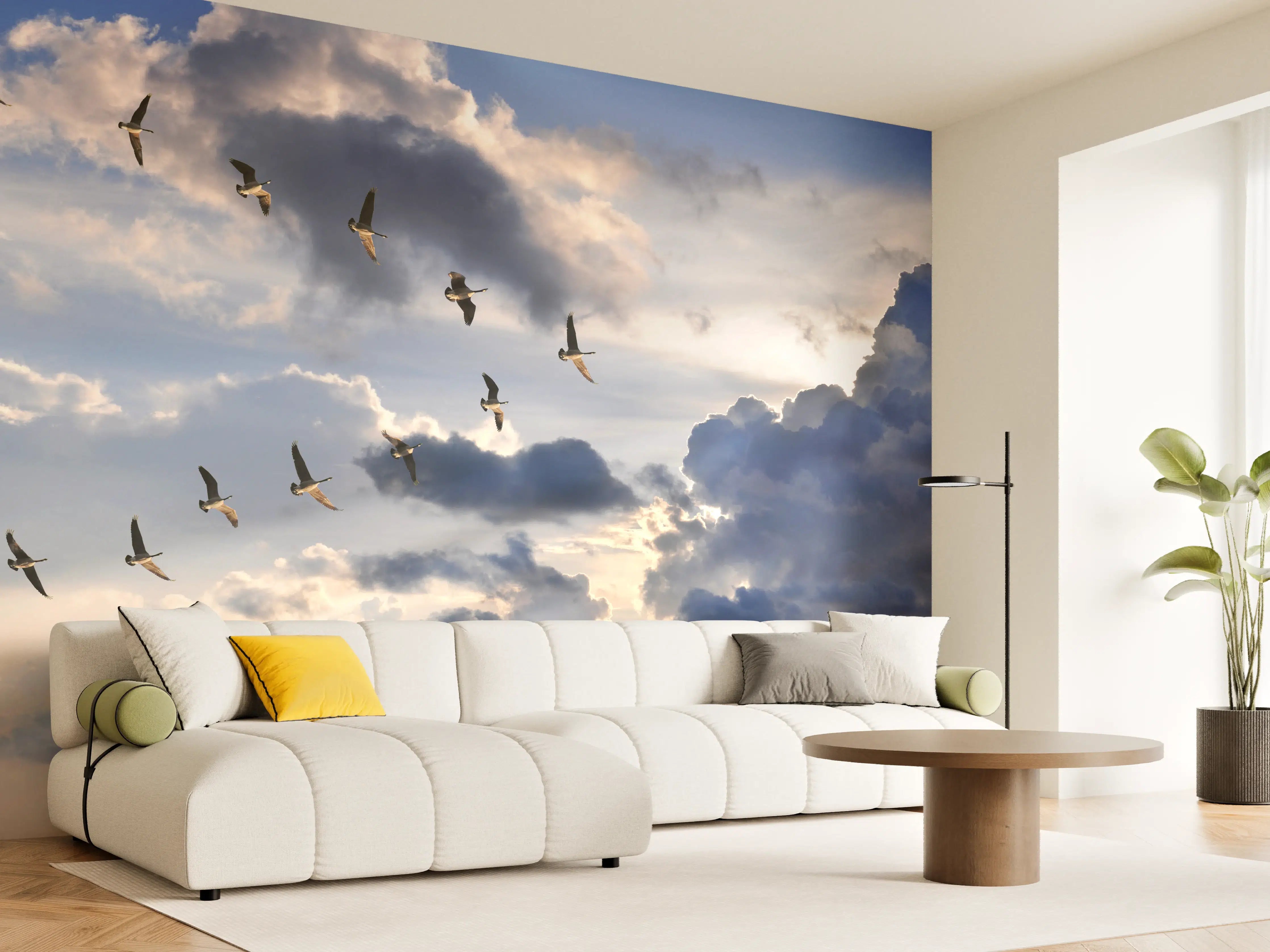 Wandverkleidung Wohnzimmer - Graue Schatten im Abendflug