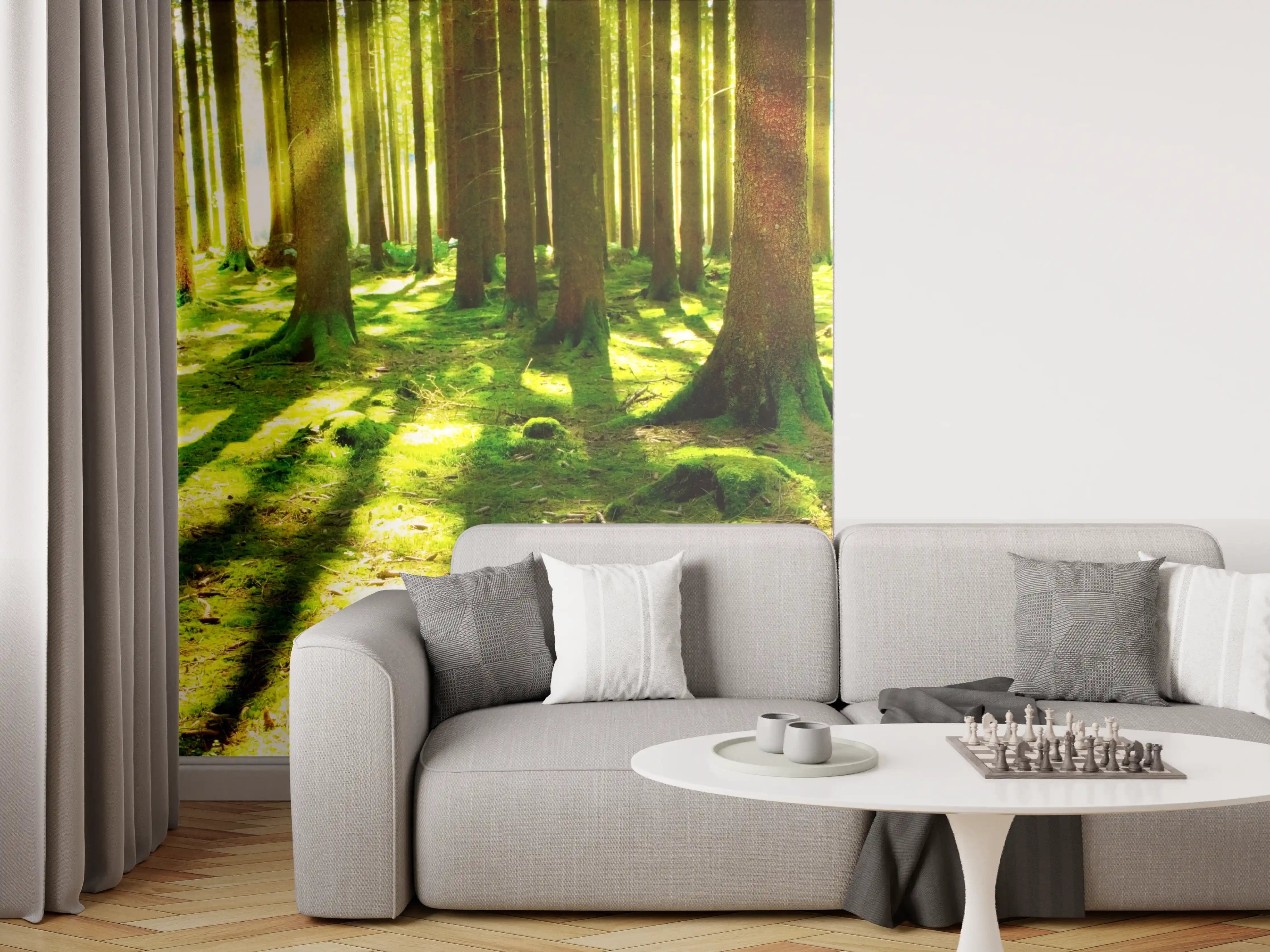 Wandverkleidung Wohnzimmer - Graue Schatten im Sonnenwald