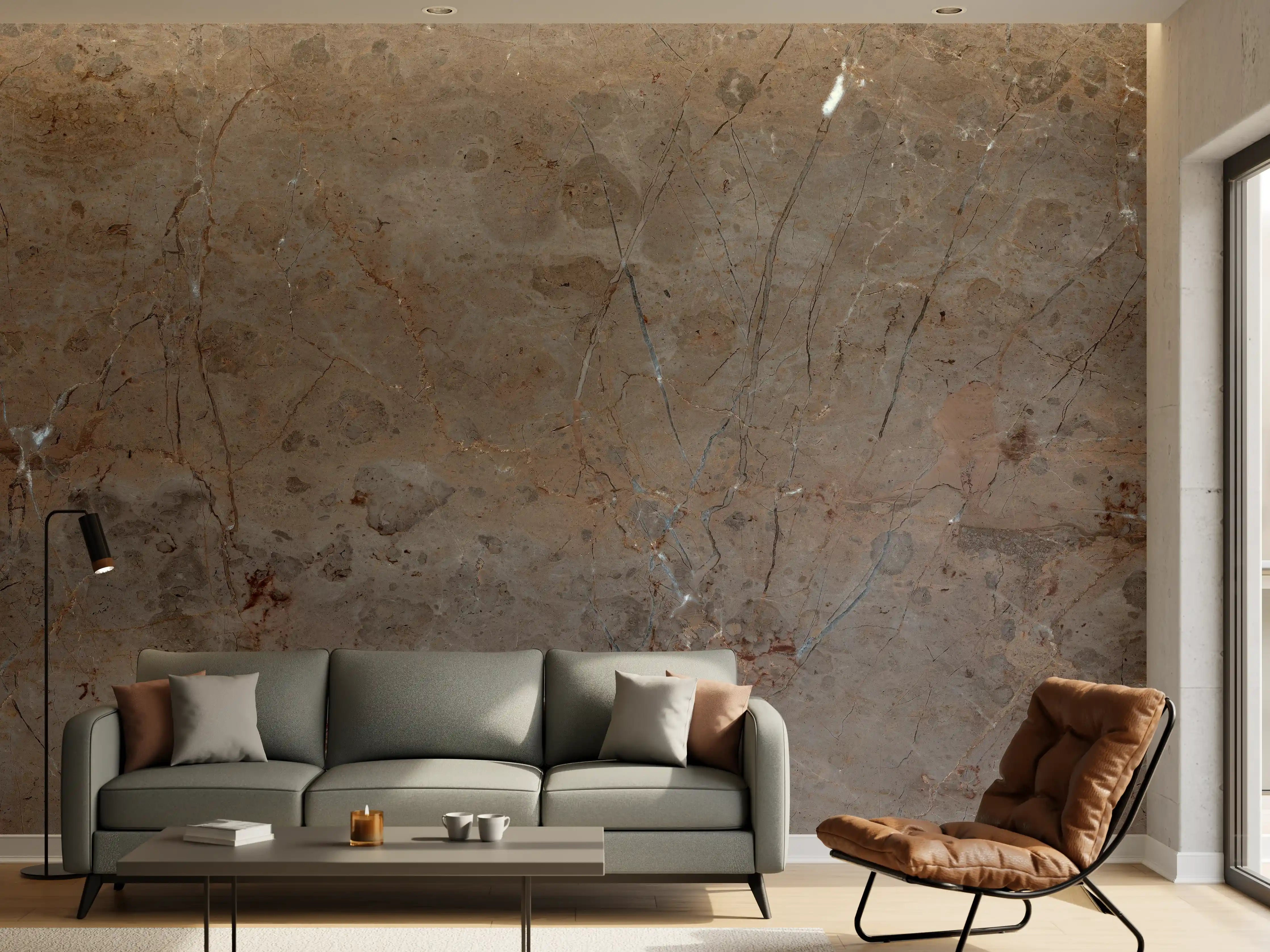 Wandverkleidung Wohnzimmer - Graue Steineffekt-Wand mit Weißakzenten
