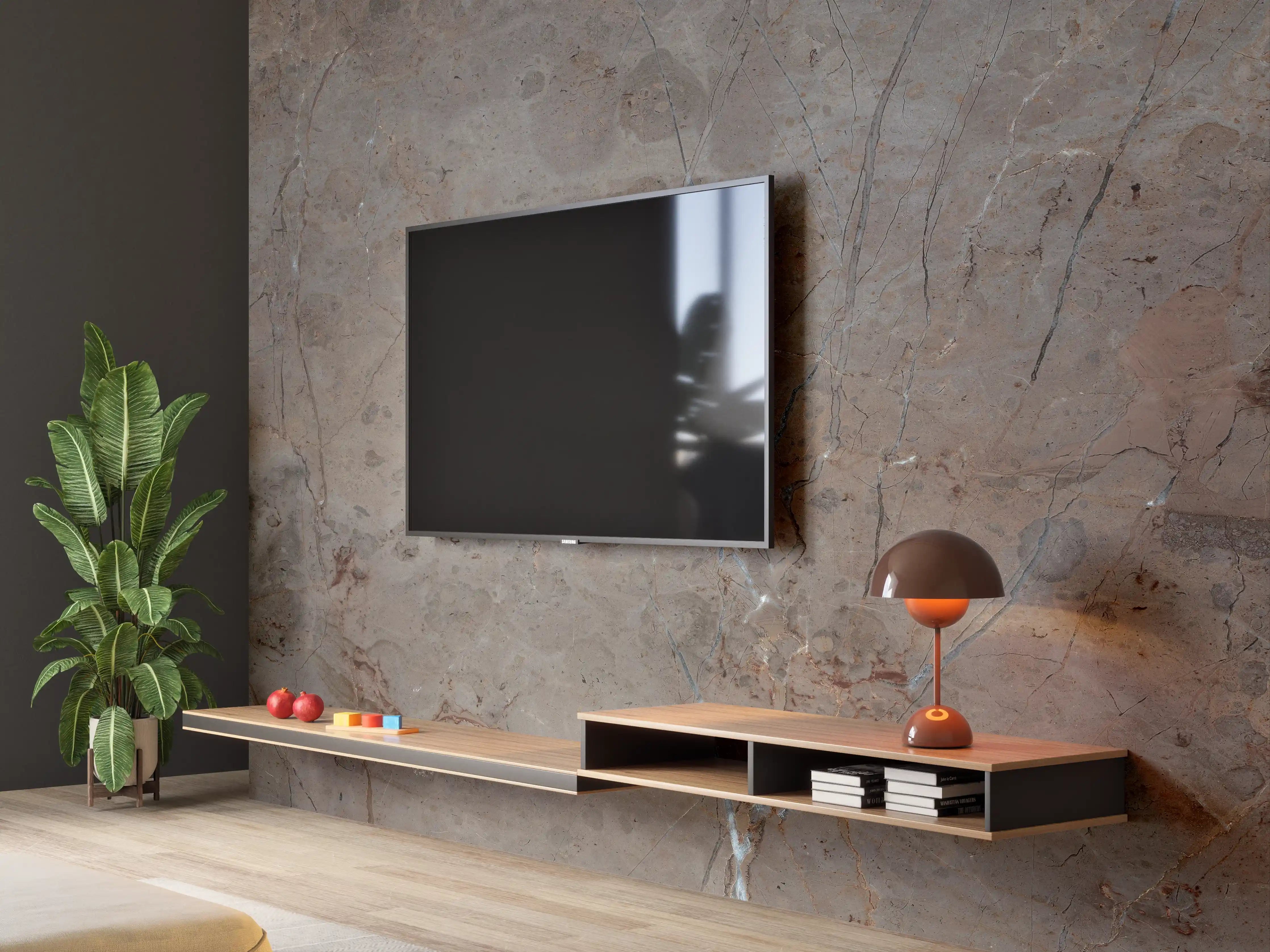 Wandverkleidung Wohnzimmer - Graue Steineffekt-Wand mit Weißakzenten