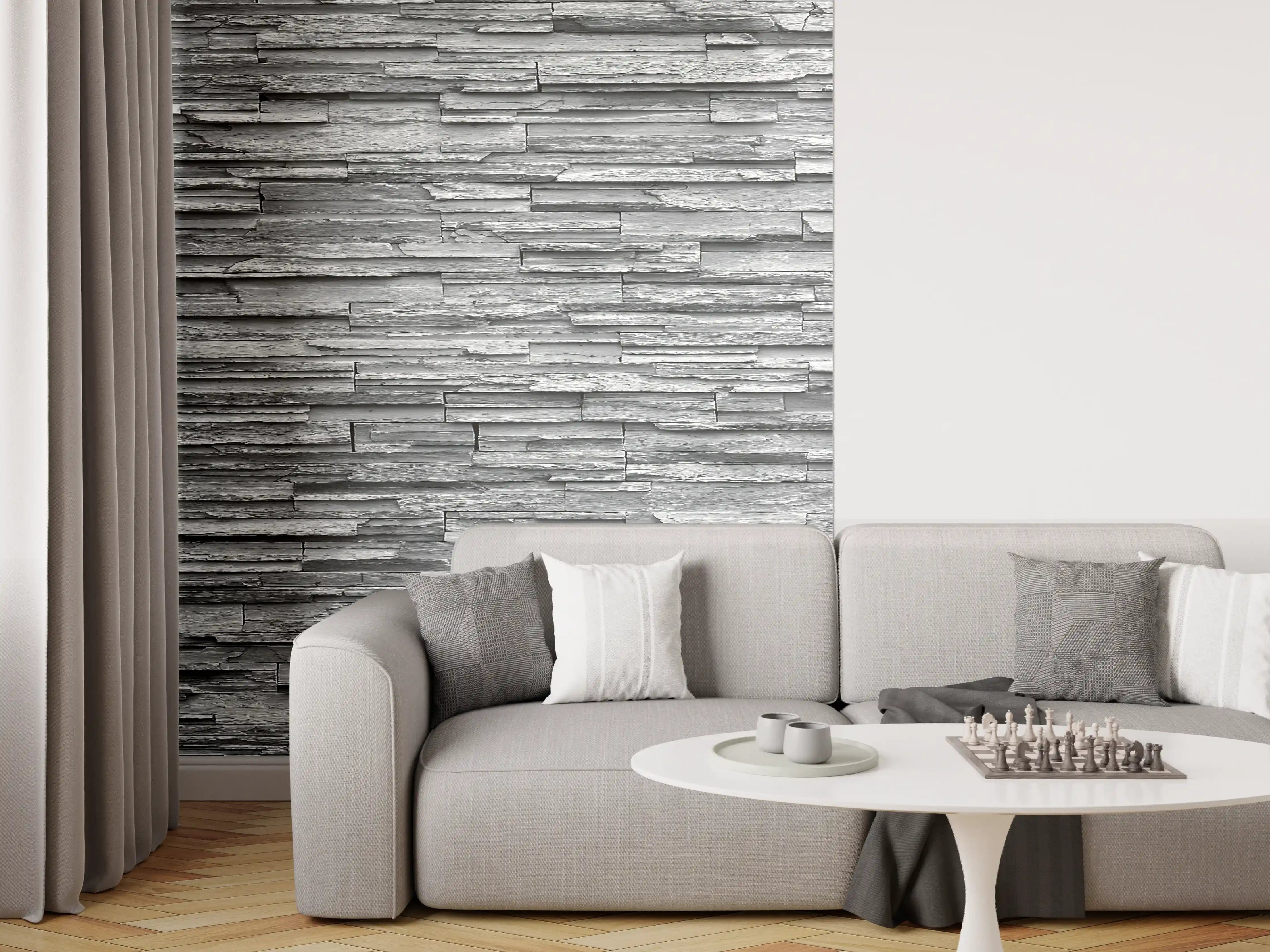 Wandverkleidung Wohnzimmer - Graue Steinziegel