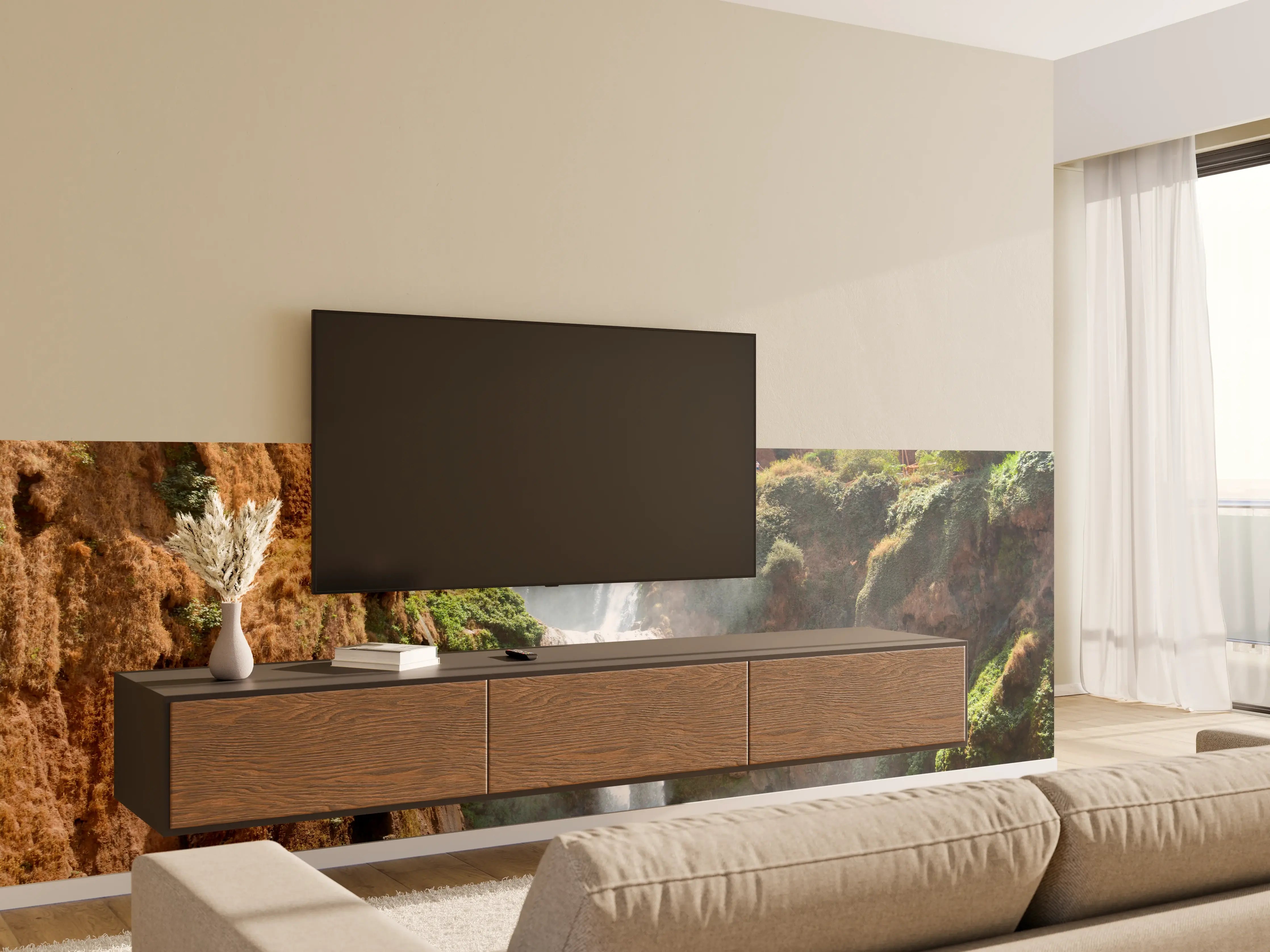 Wandverkleidung Wohnzimmer - Graue Wasserfall-Magie