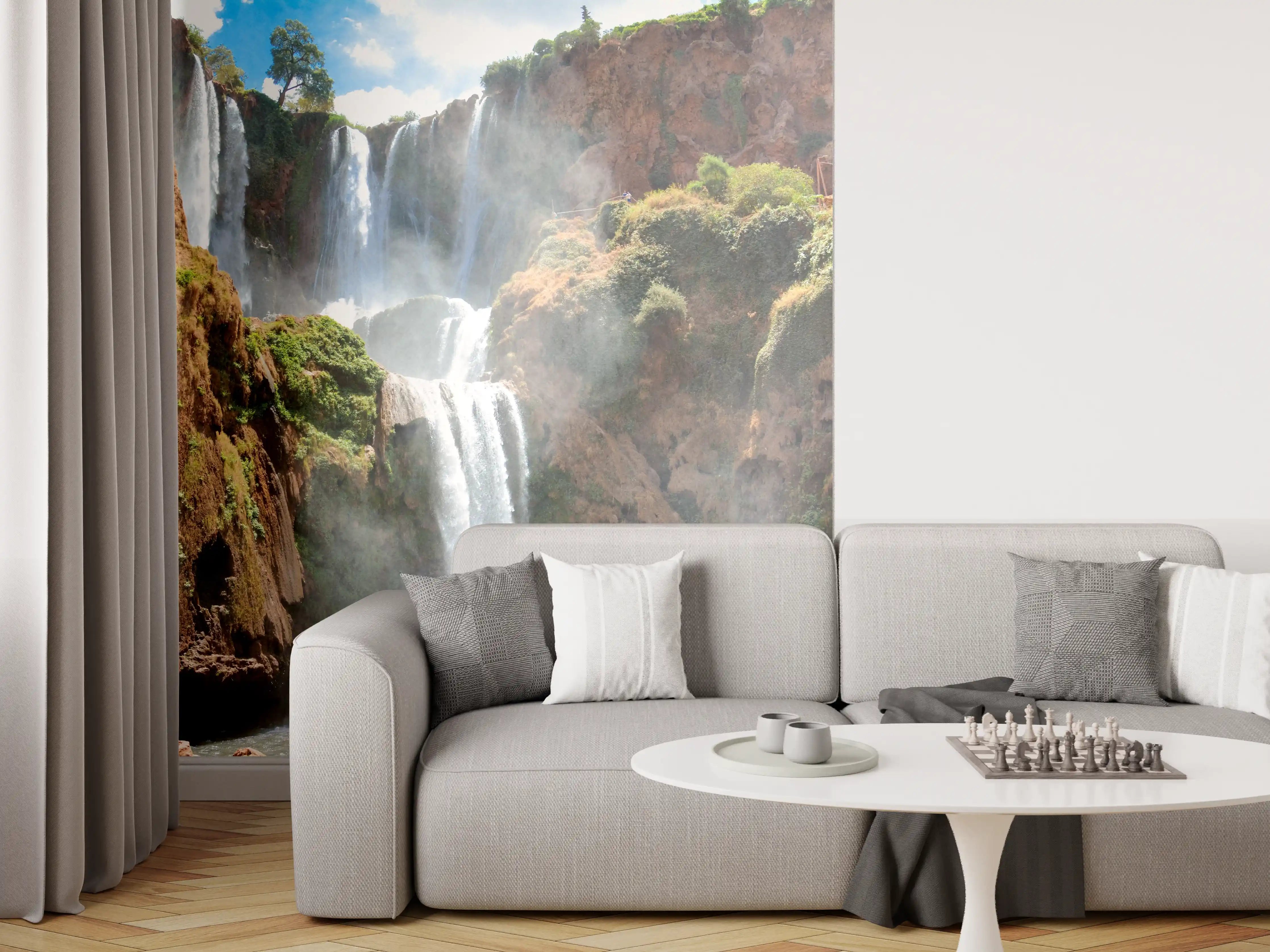 Wandverkleidung Wohnzimmer - Graue Wasserfall-Magie