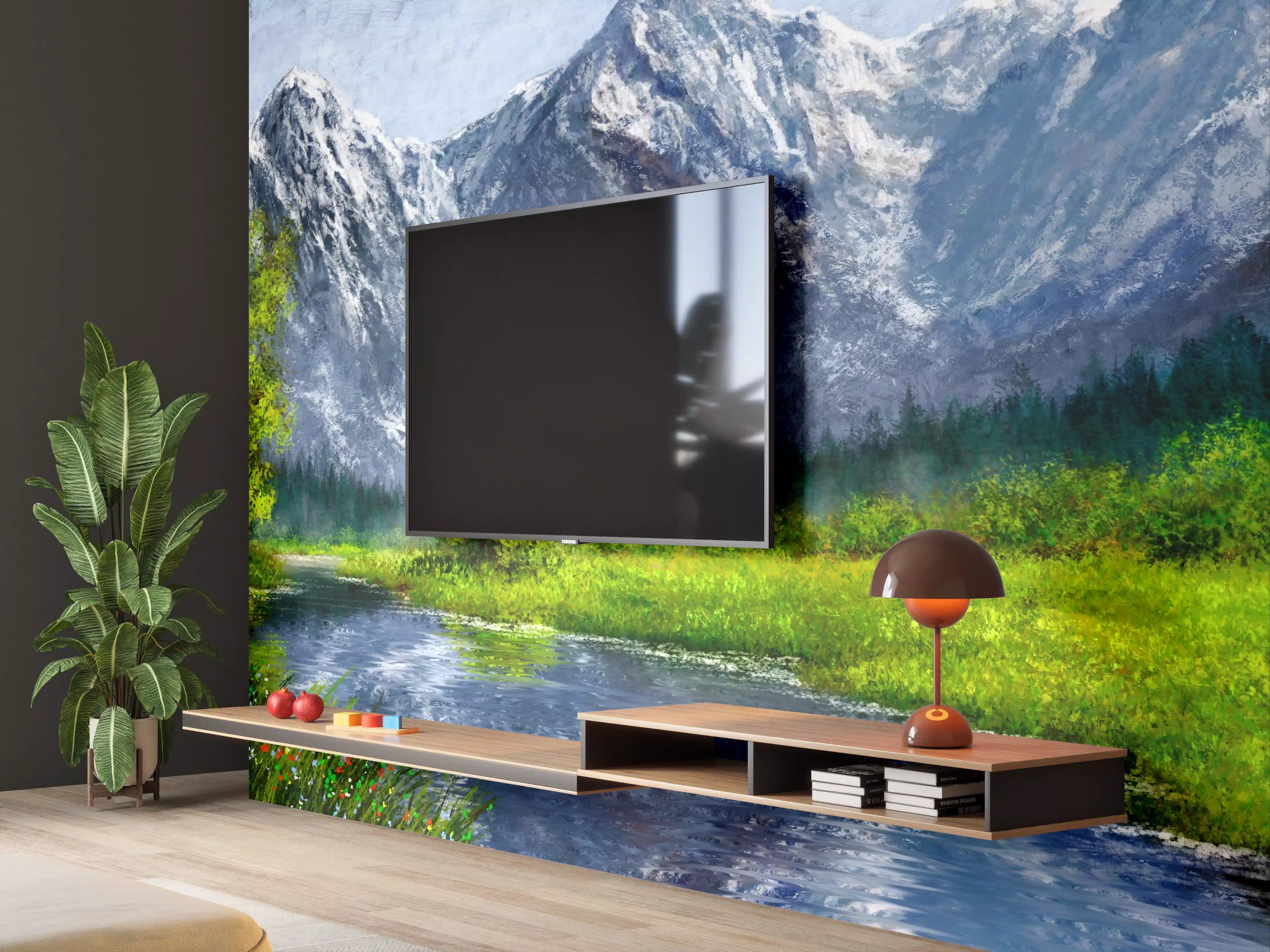 Wandverkleidung Wohnzimmer - Graue Wolken über weißen Berggipfeln