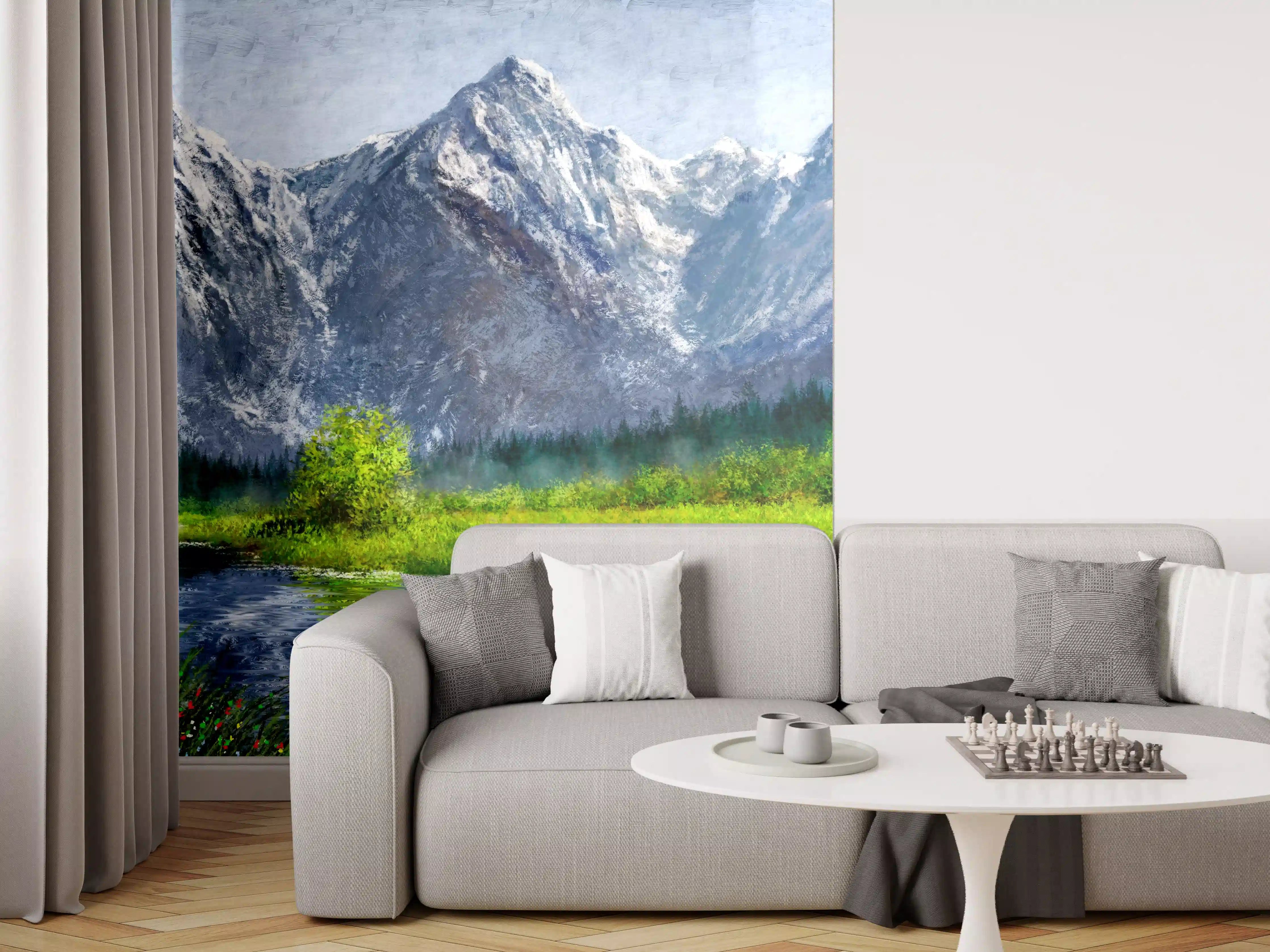 Wandverkleidung Wohnzimmer - Graue Wolken über weißen Berggipfeln