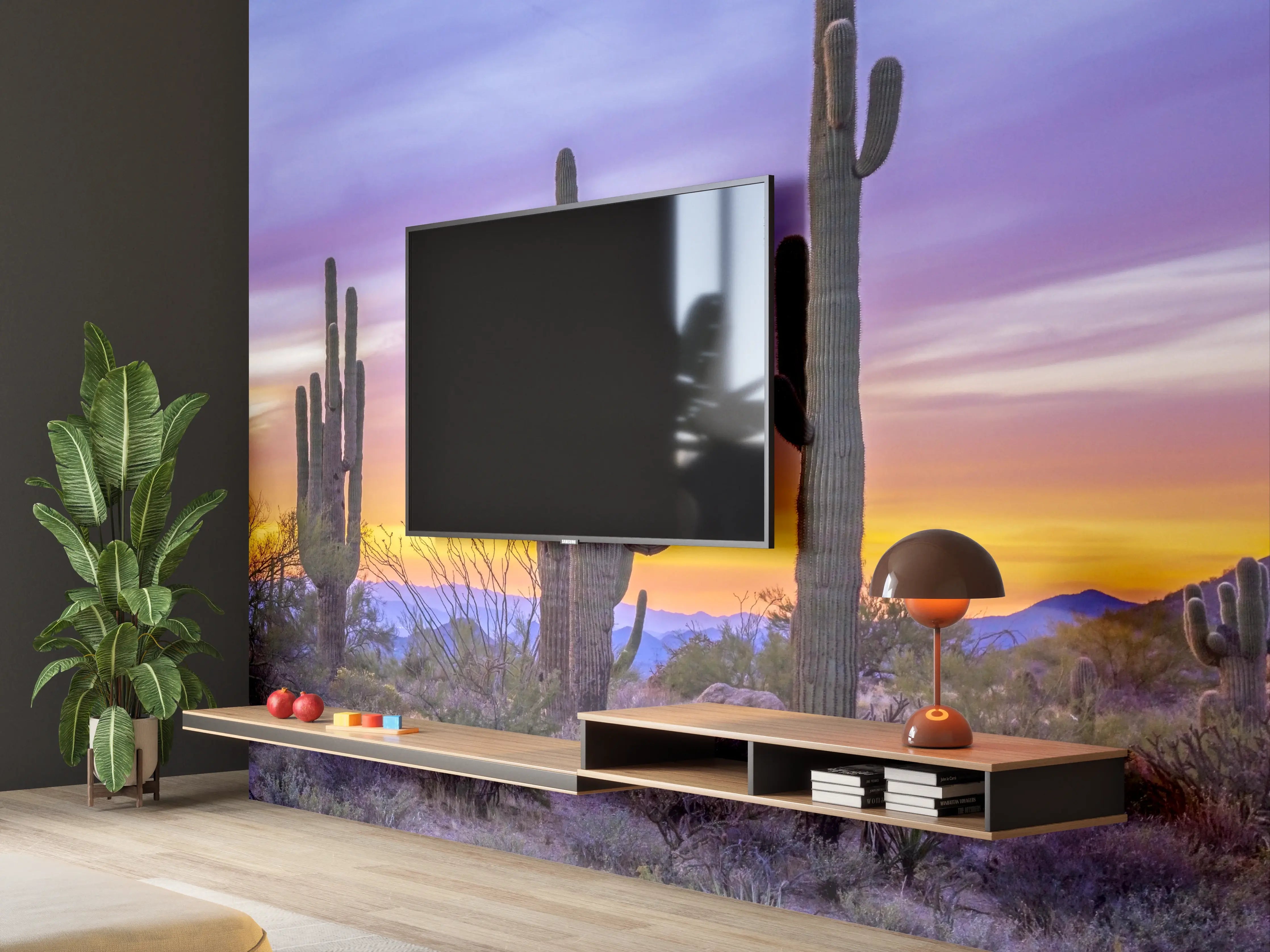 Wandverkleidung Wohnzimmer - Graue Wüste bei Dämmerung