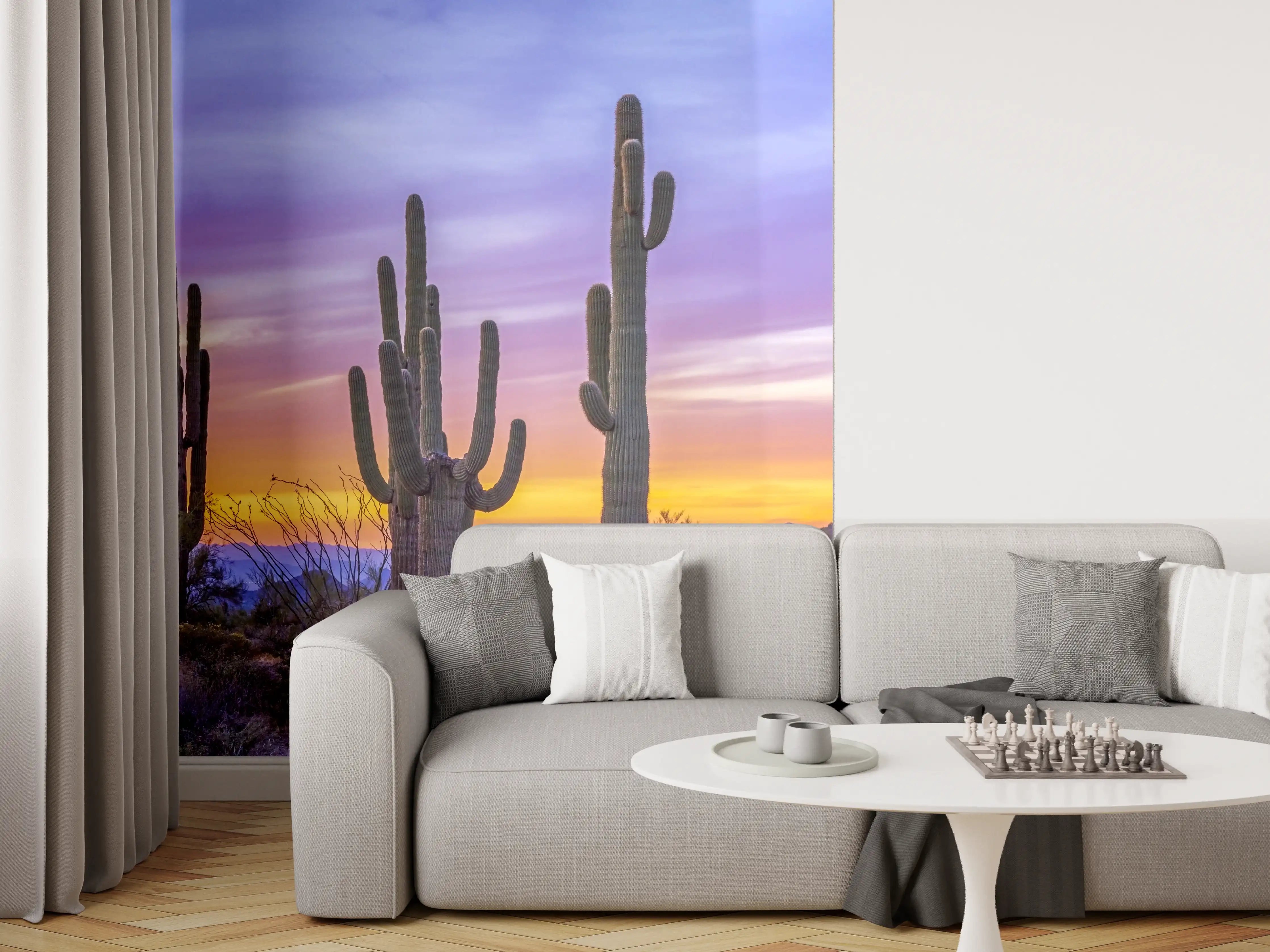 Wandverkleidung Wohnzimmer - Graue Wüste bei Dämmerung