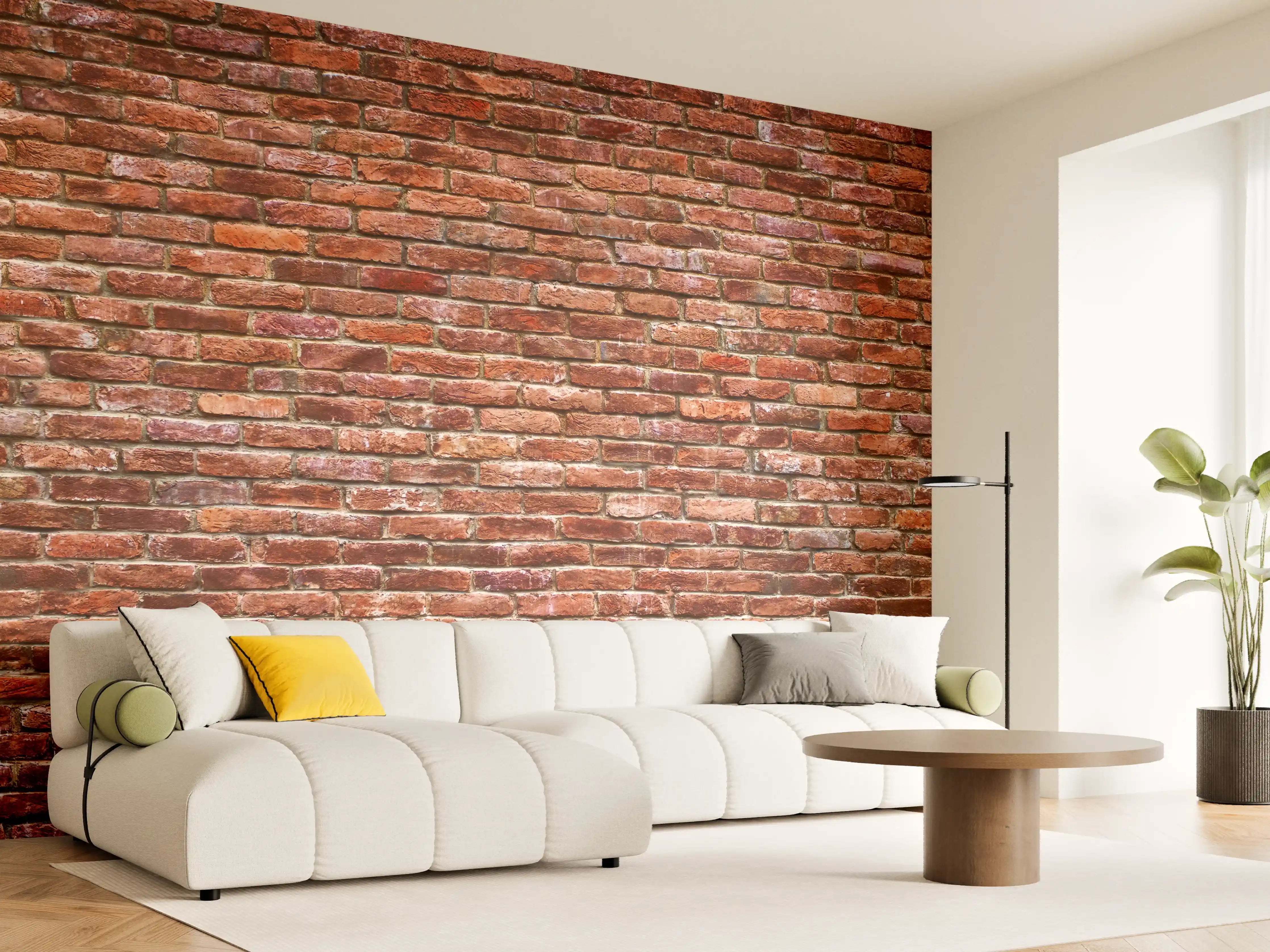 Wandverkleidung Wohnzimmer - Graue Ziegelwand im weißen Licht