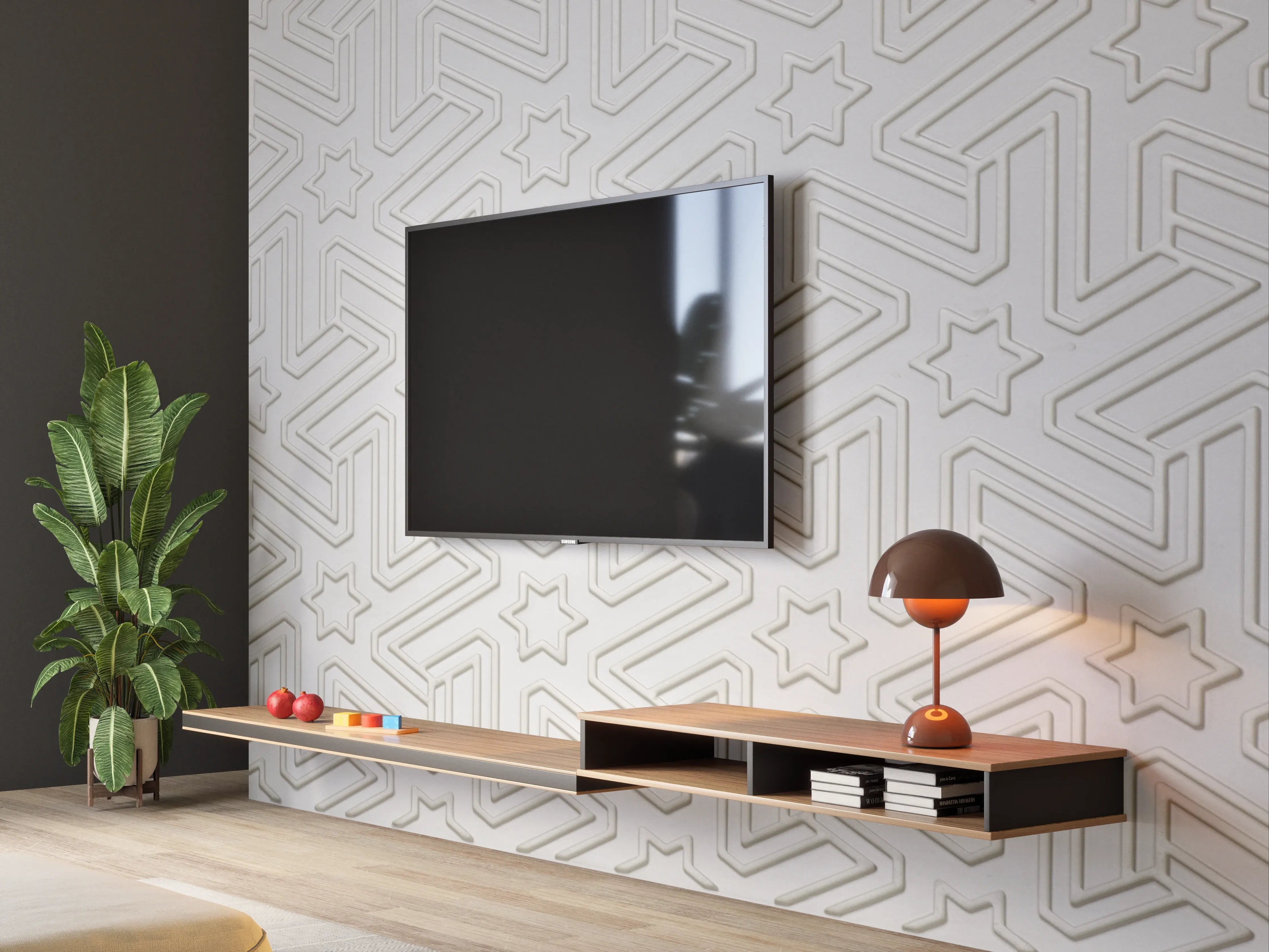 Wandverkleidung Wohnzimmer - Graue geometrische Musterwandgestaltung