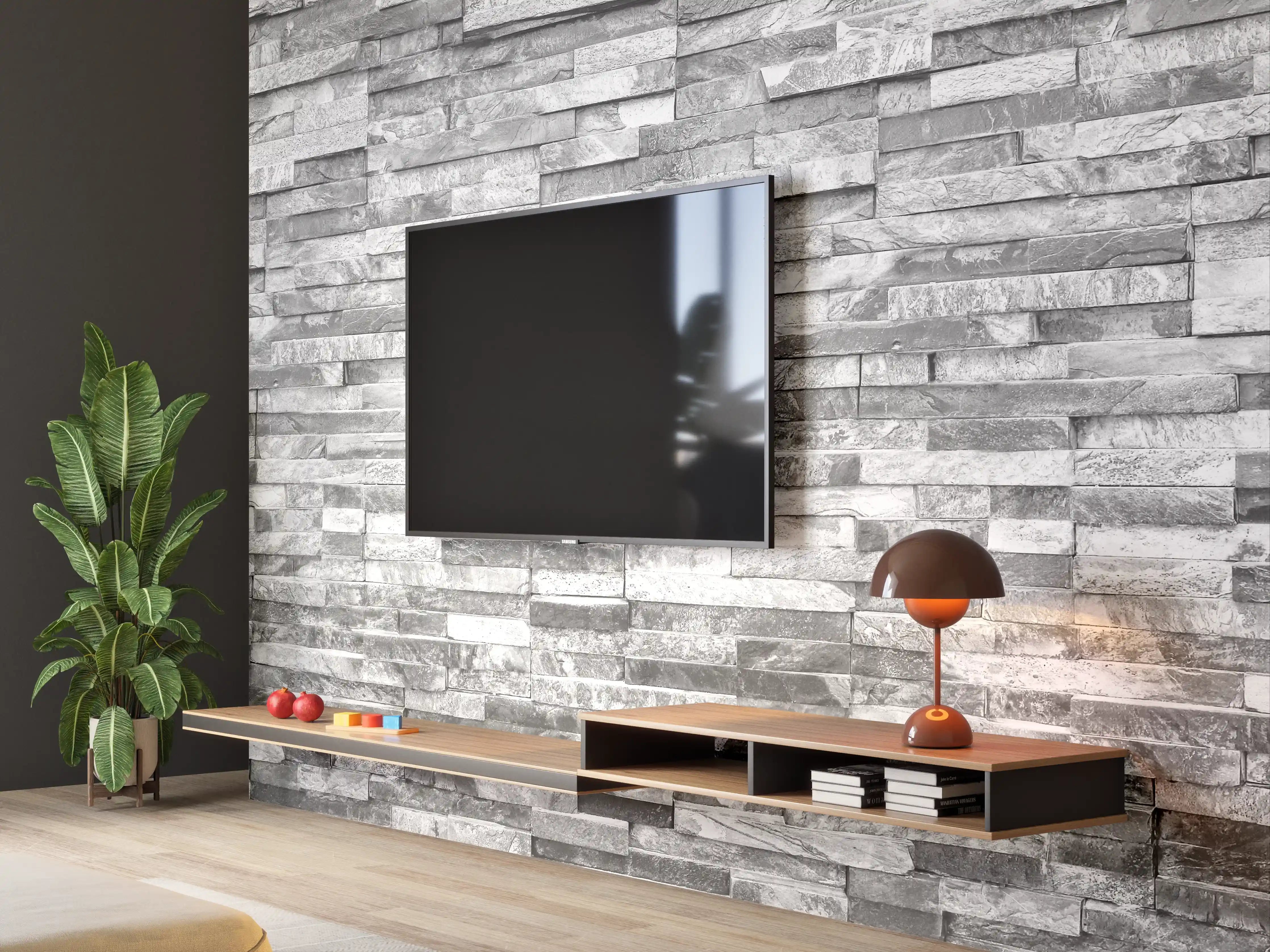 Wandverkleidung Wohnzimmer - Graue moderne Ziegelwand