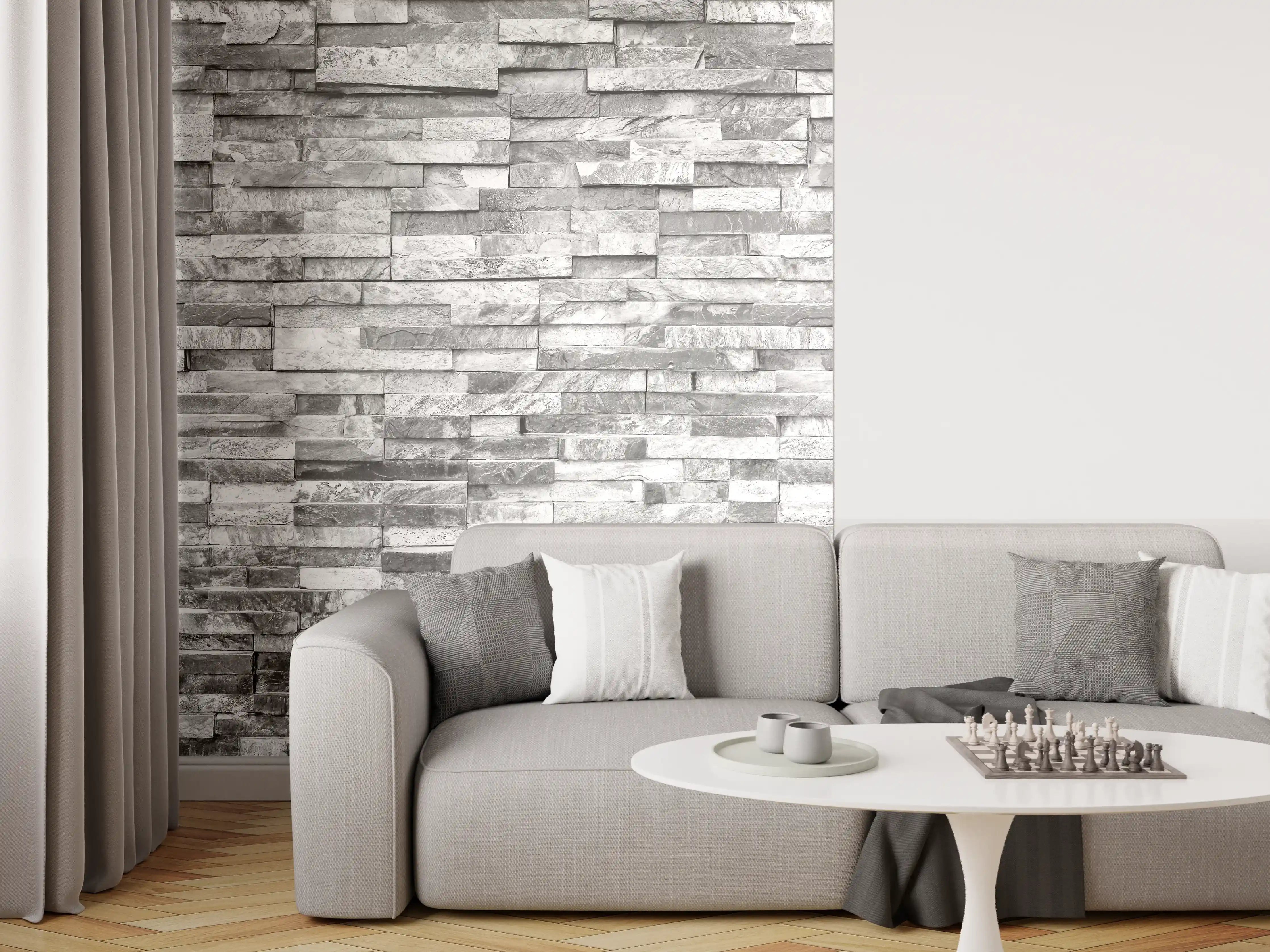 Wandverkleidung Wohnzimmer - Graue moderne Ziegelwand