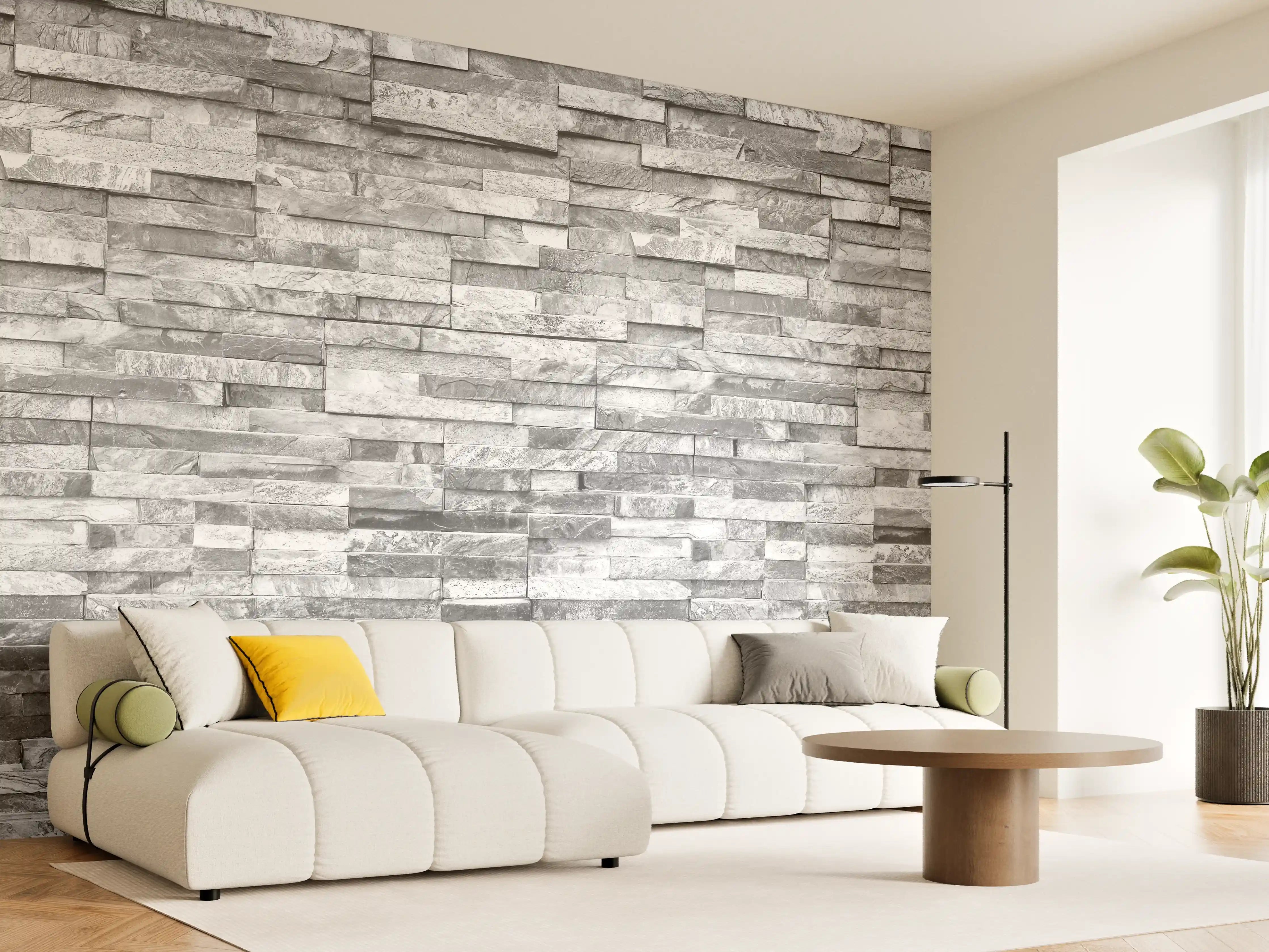 Wandverkleidung Wohnzimmer - Graue moderne Ziegelwand
