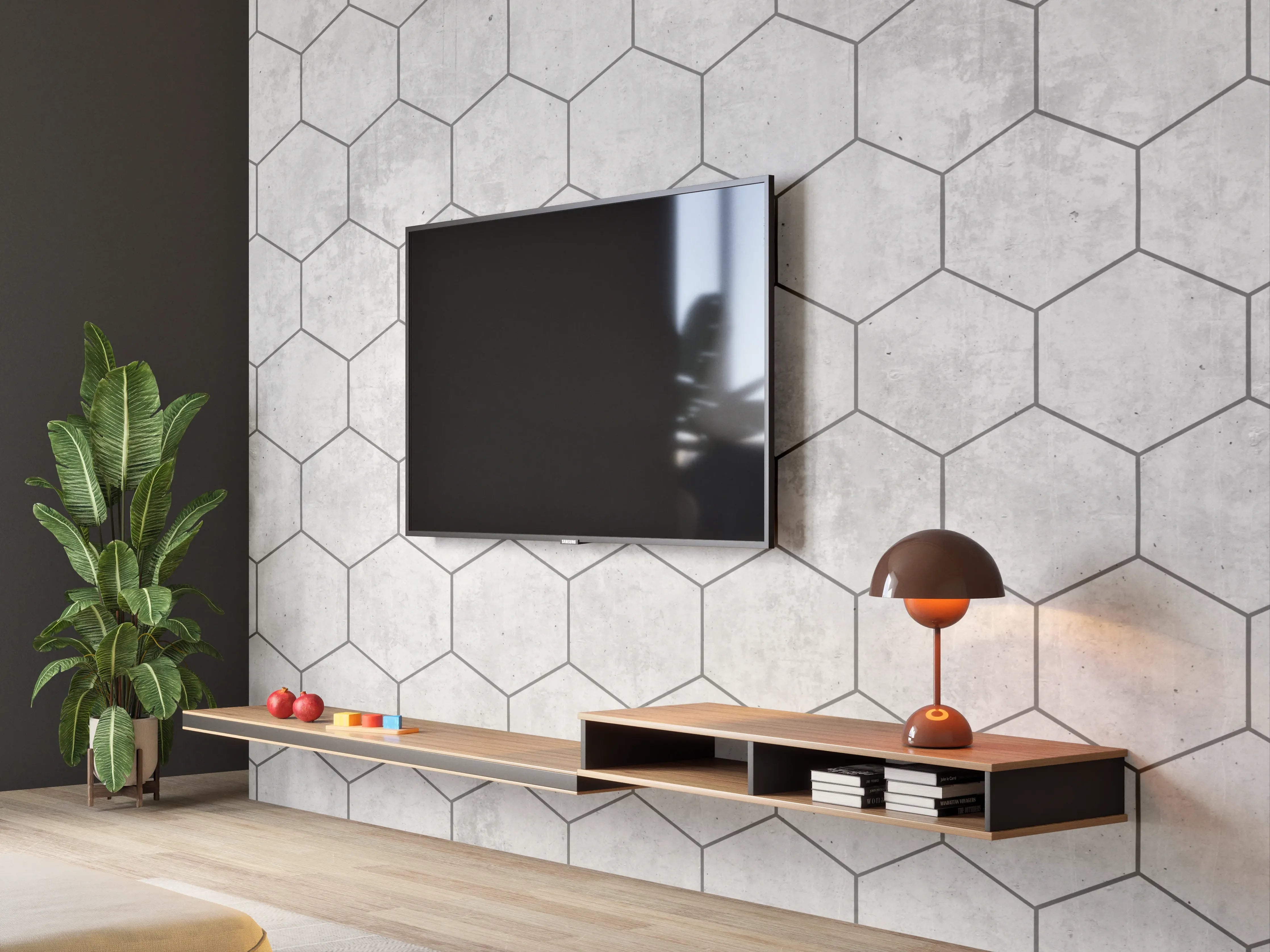 Wandverkleidung Wohnzimmer - Graue sechseckige Mustern