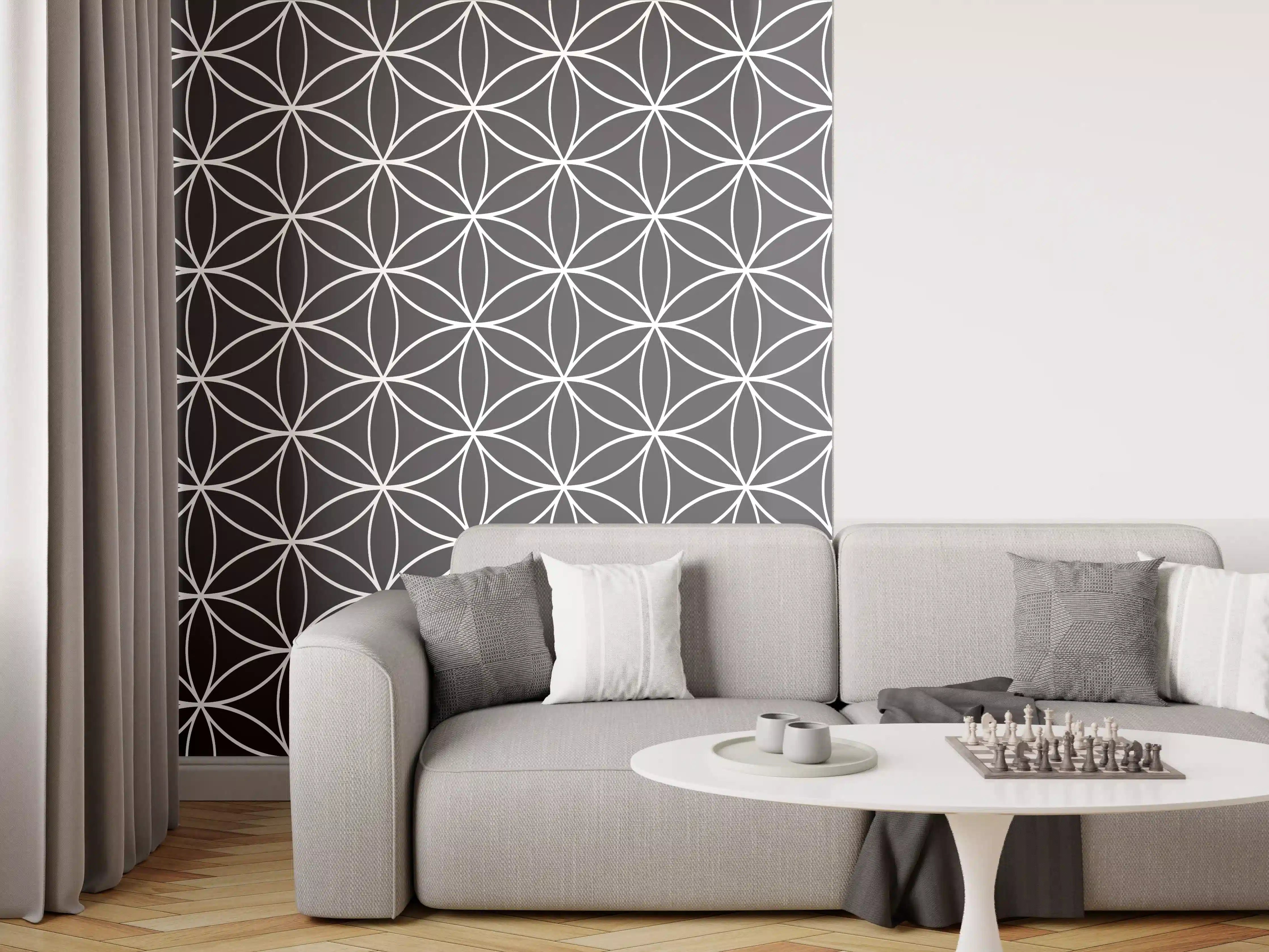 Wandverkleidung Wohnzimmer - Graue und weiße geometrische Designs