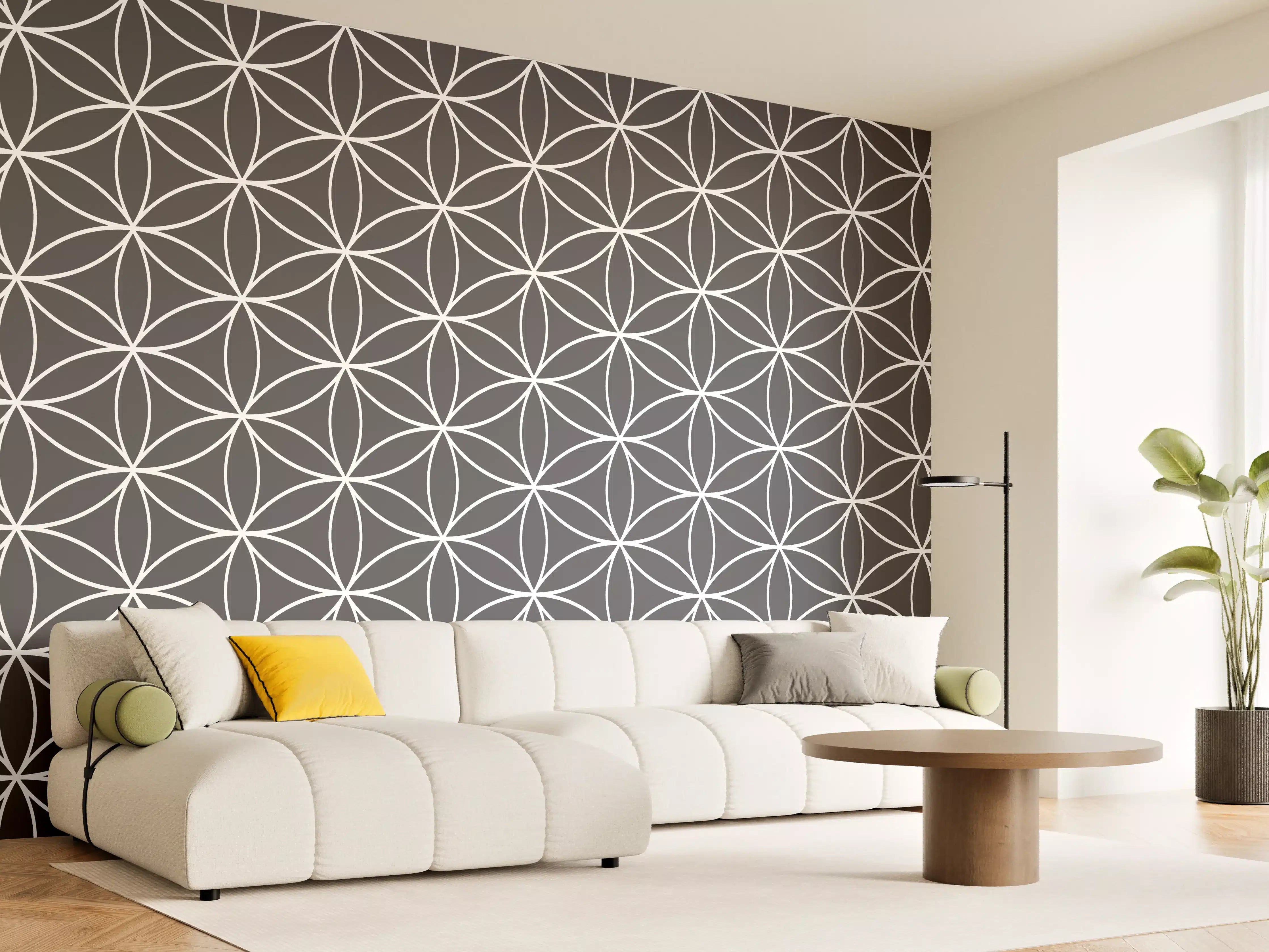 Wandverkleidung Wohnzimmer - Graue und weiße geometrische Designs