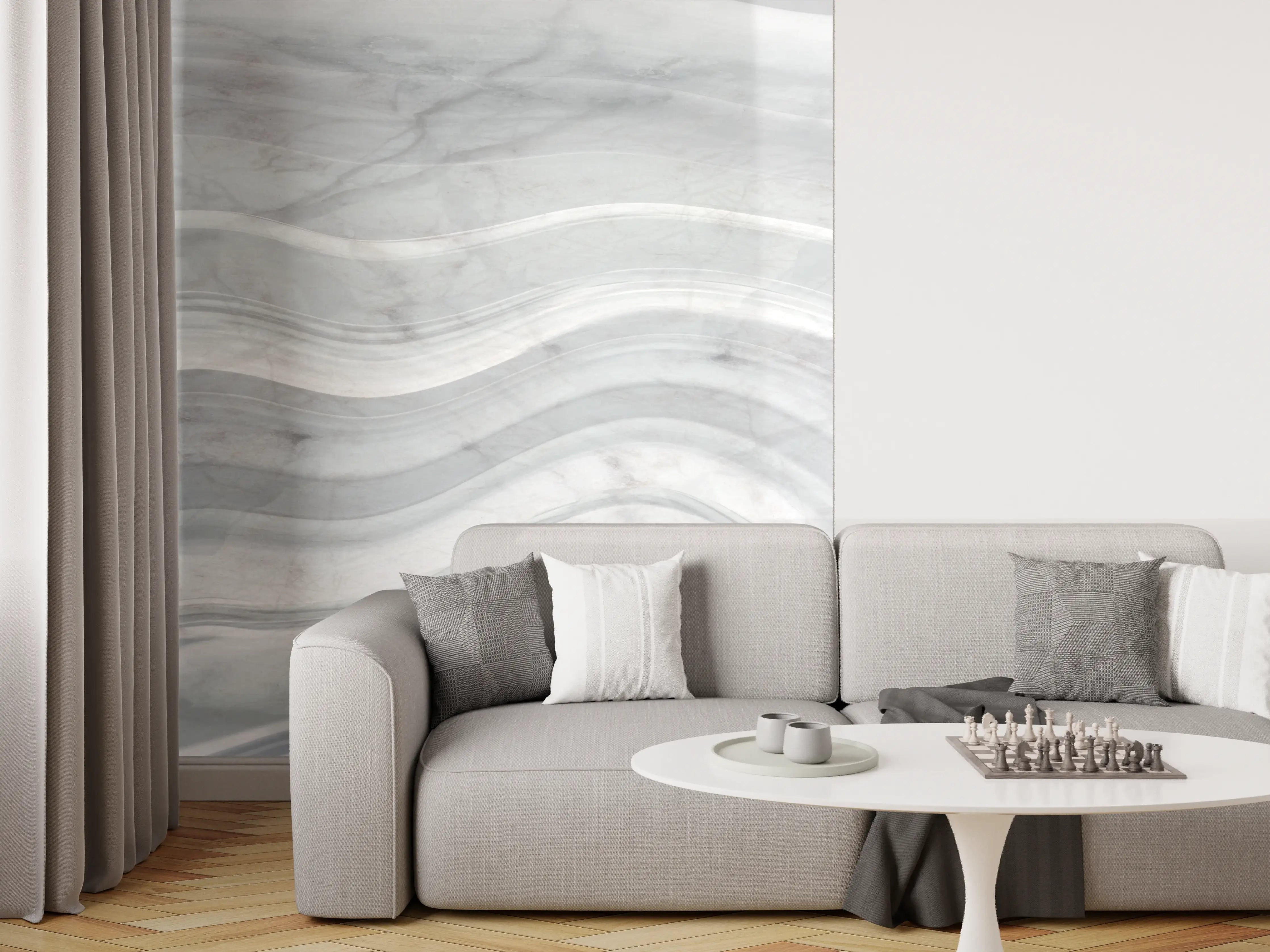 Wandverkleidung Wohnzimmer - Graue wellenförmige Marmor Textur