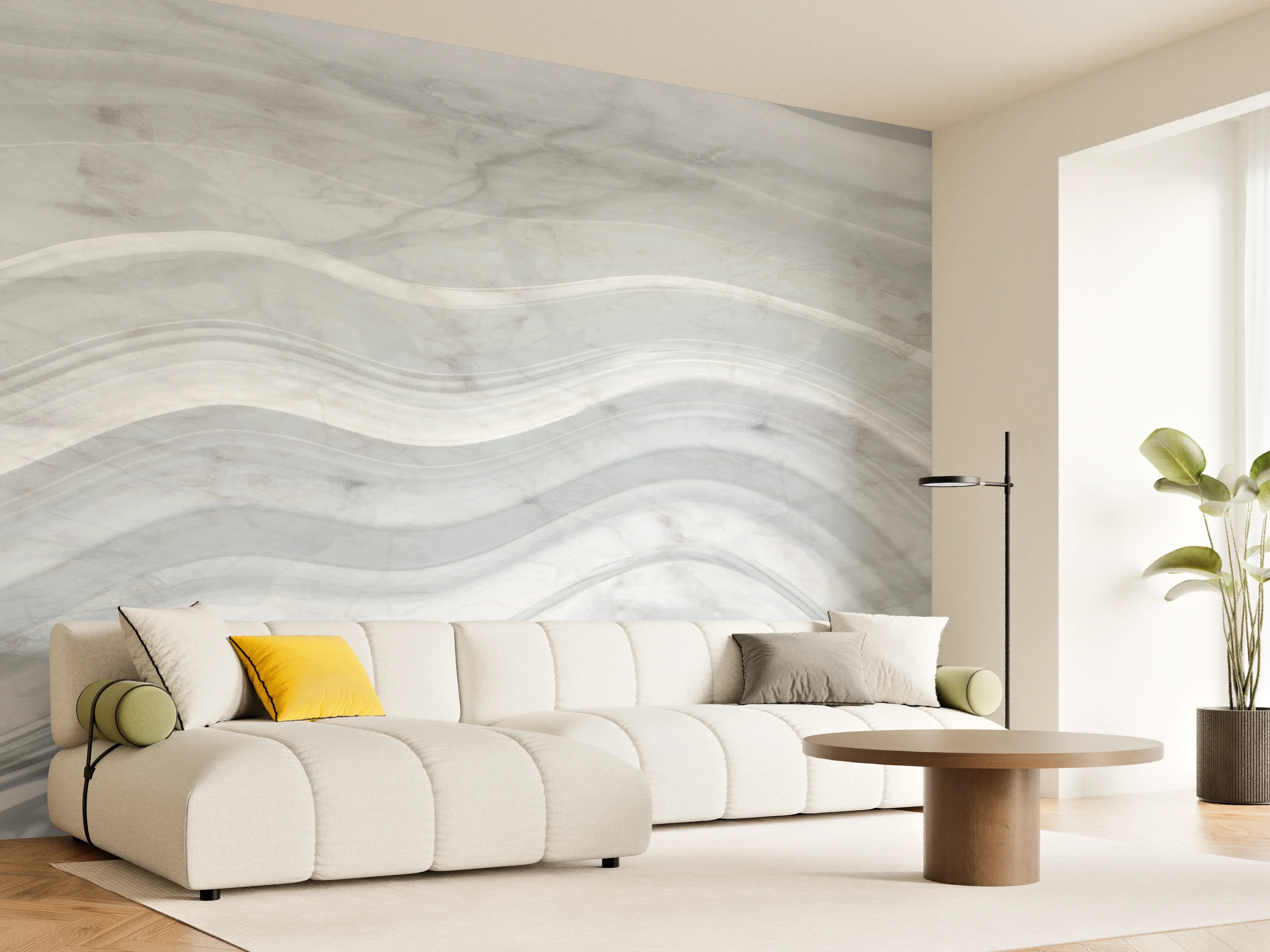 Wandverkleidung Wohnzimmer - Graue wellenförmige Marmor Textur