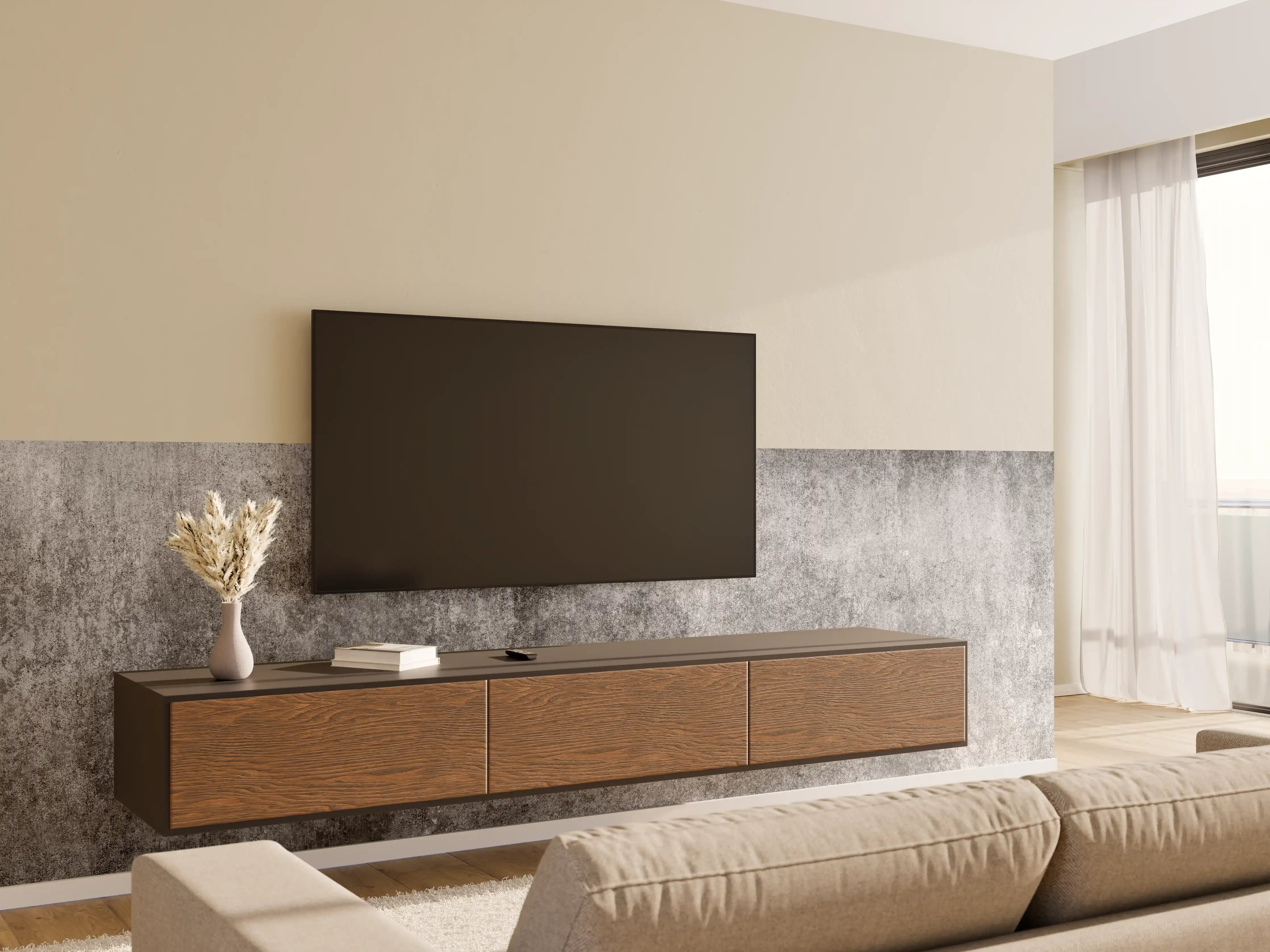 Wandverkleidung Wohnzimmer - Grauer Beton-Look