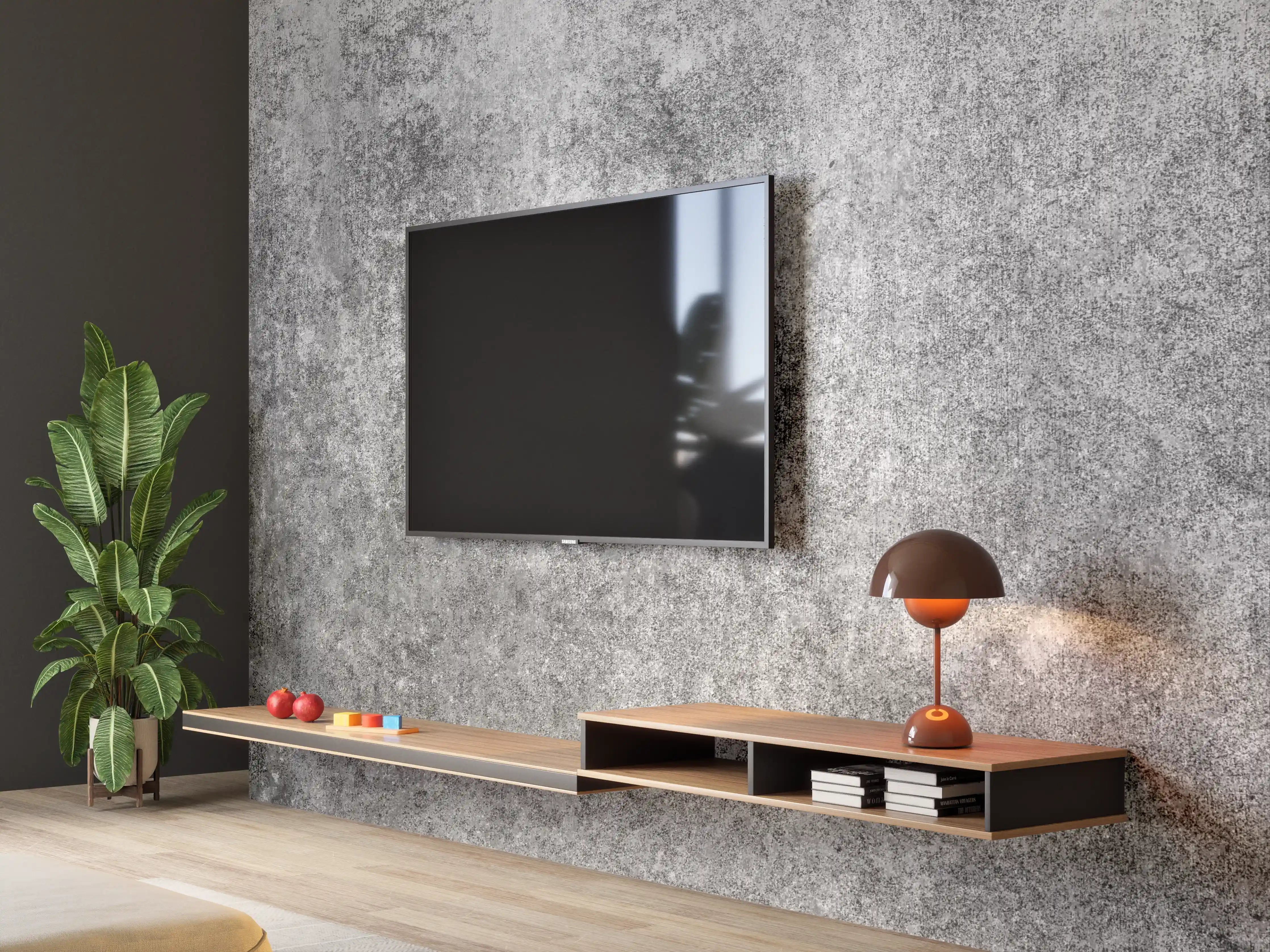 Wandverkleidung Wohnzimmer - Grauer Beton-Look