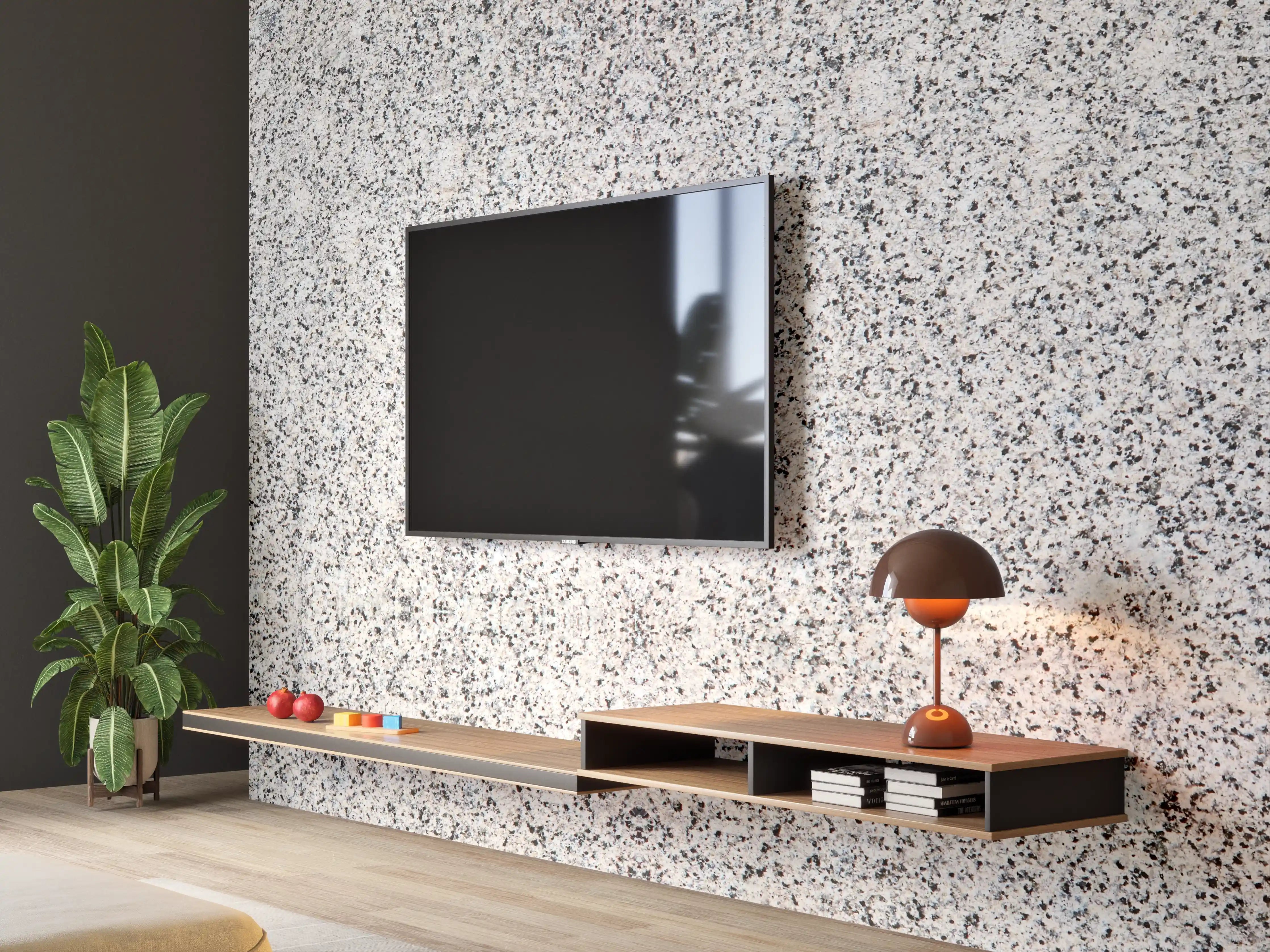 Wandverkleidung Wohnzimmer - Grauer Granit