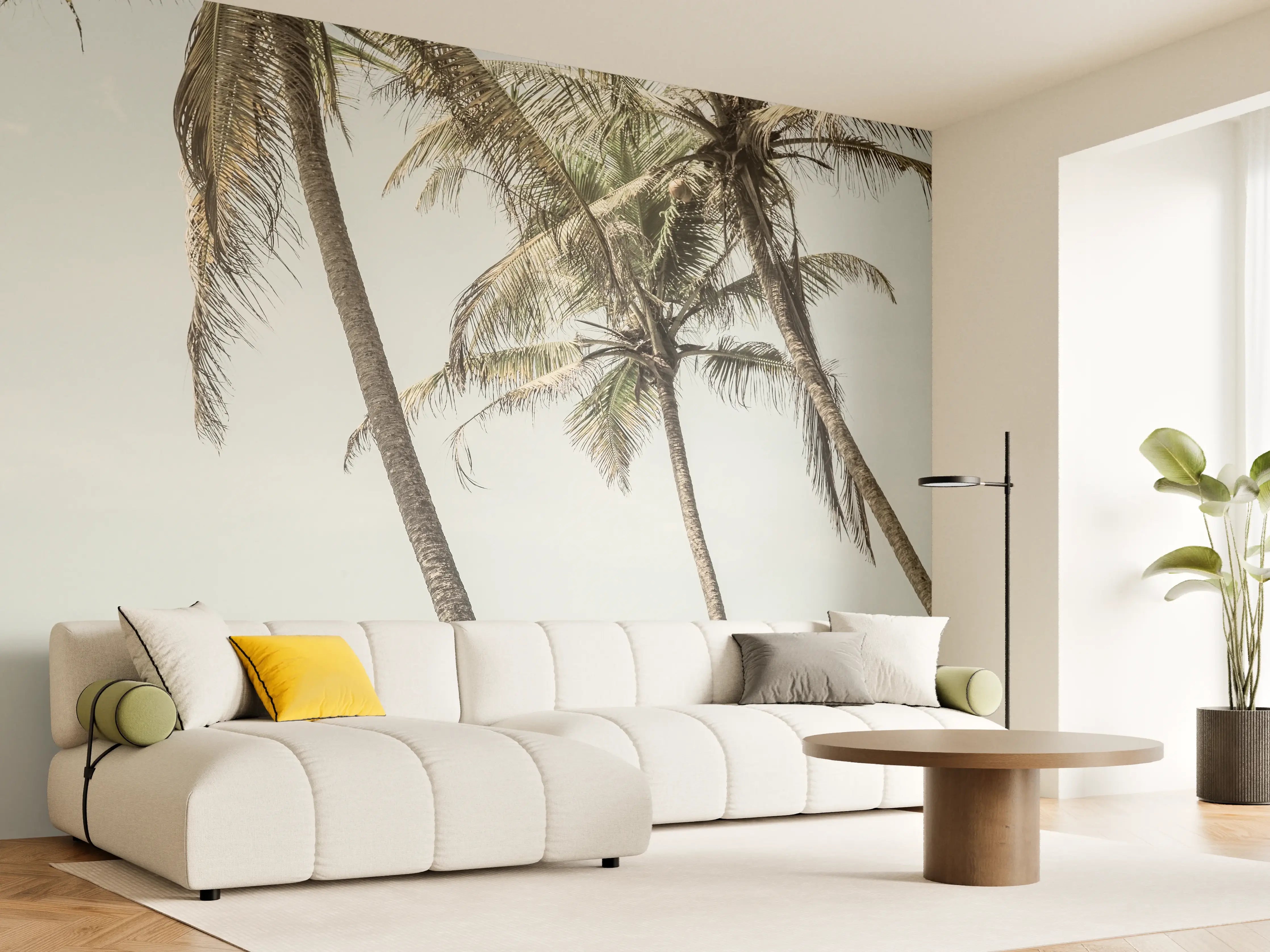 Wandverkleidung Wohnzimmer - Grauer Himmel über Palmenstrand